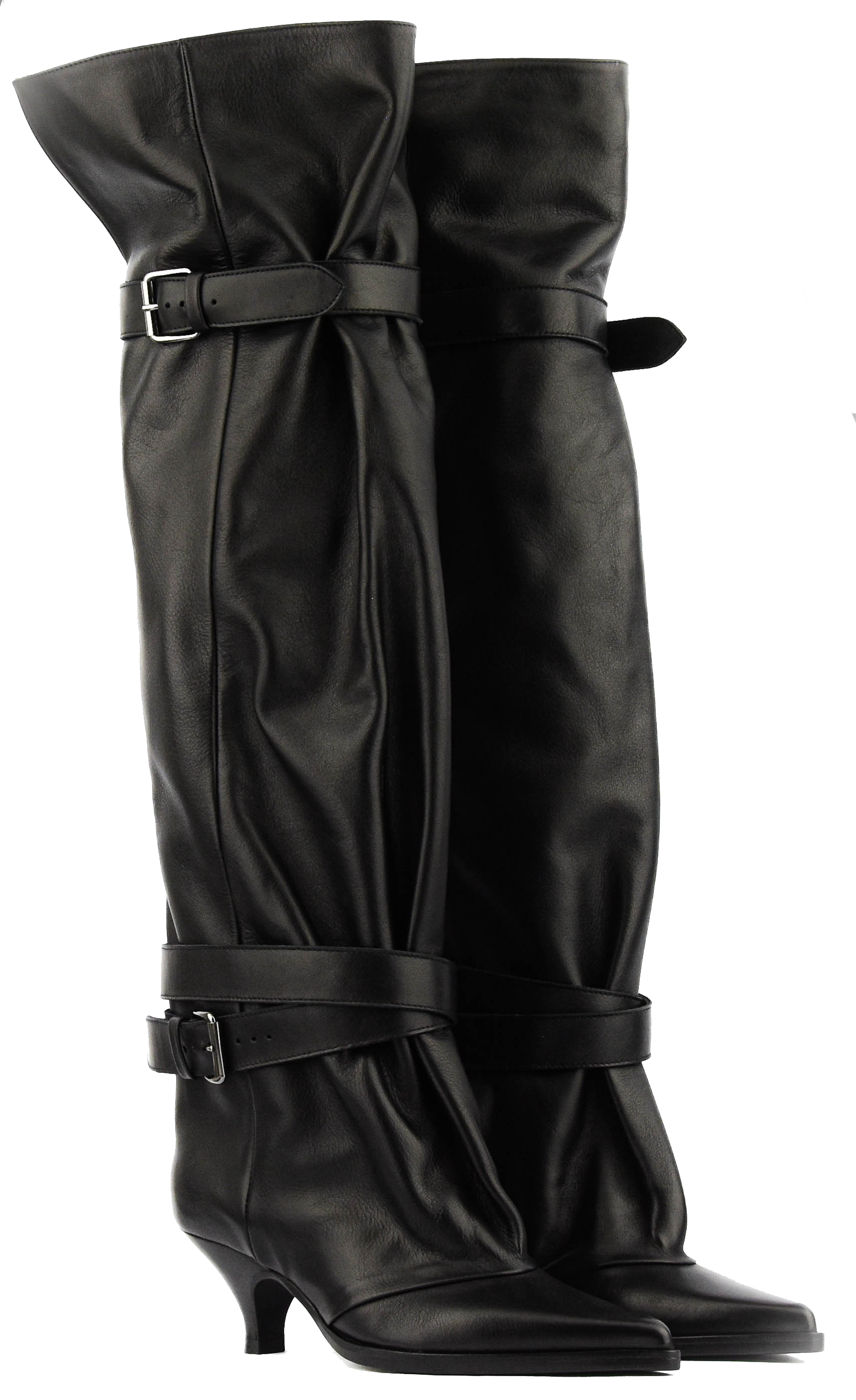 ELENA IACHI 2 BUCKLE SLOUCHY BOOT QUEENIE BLACK