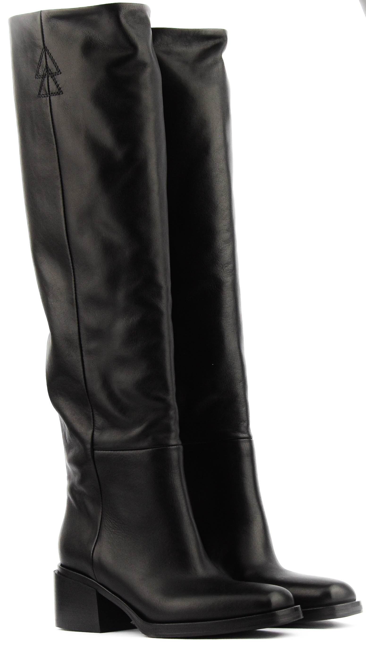 ELENA IACHI SQUARE LONG BOOT BLACK LEATHER