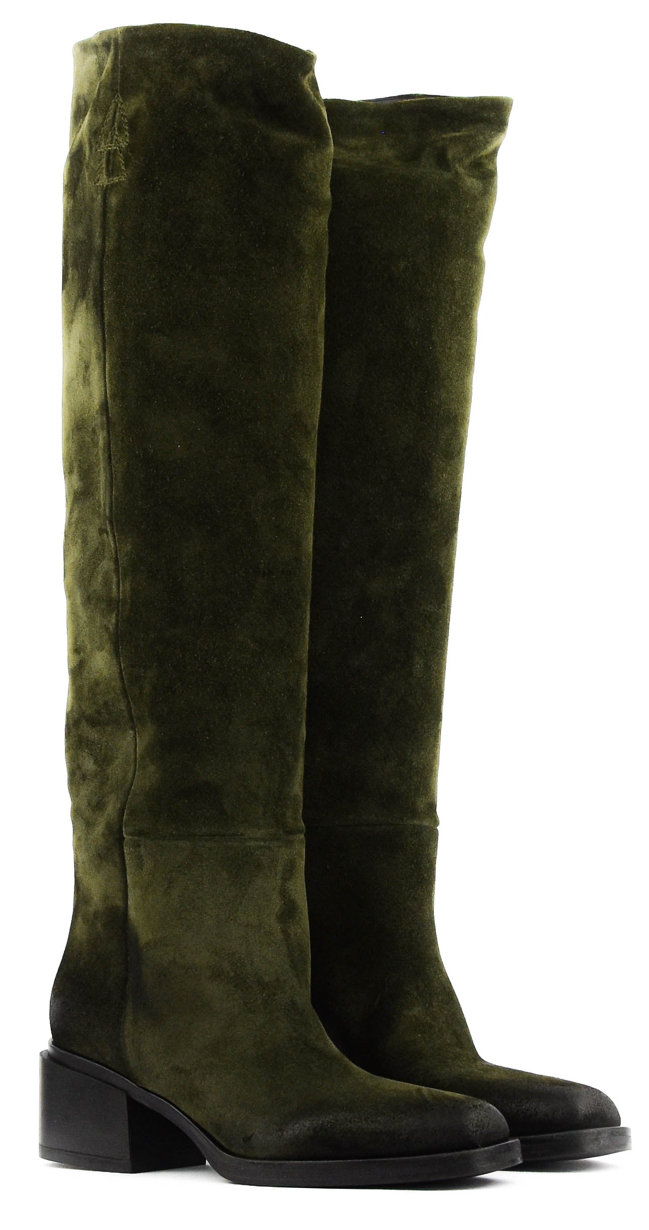 ELENA IACHI SQUARE LONG BOOT GREEN SUEDE