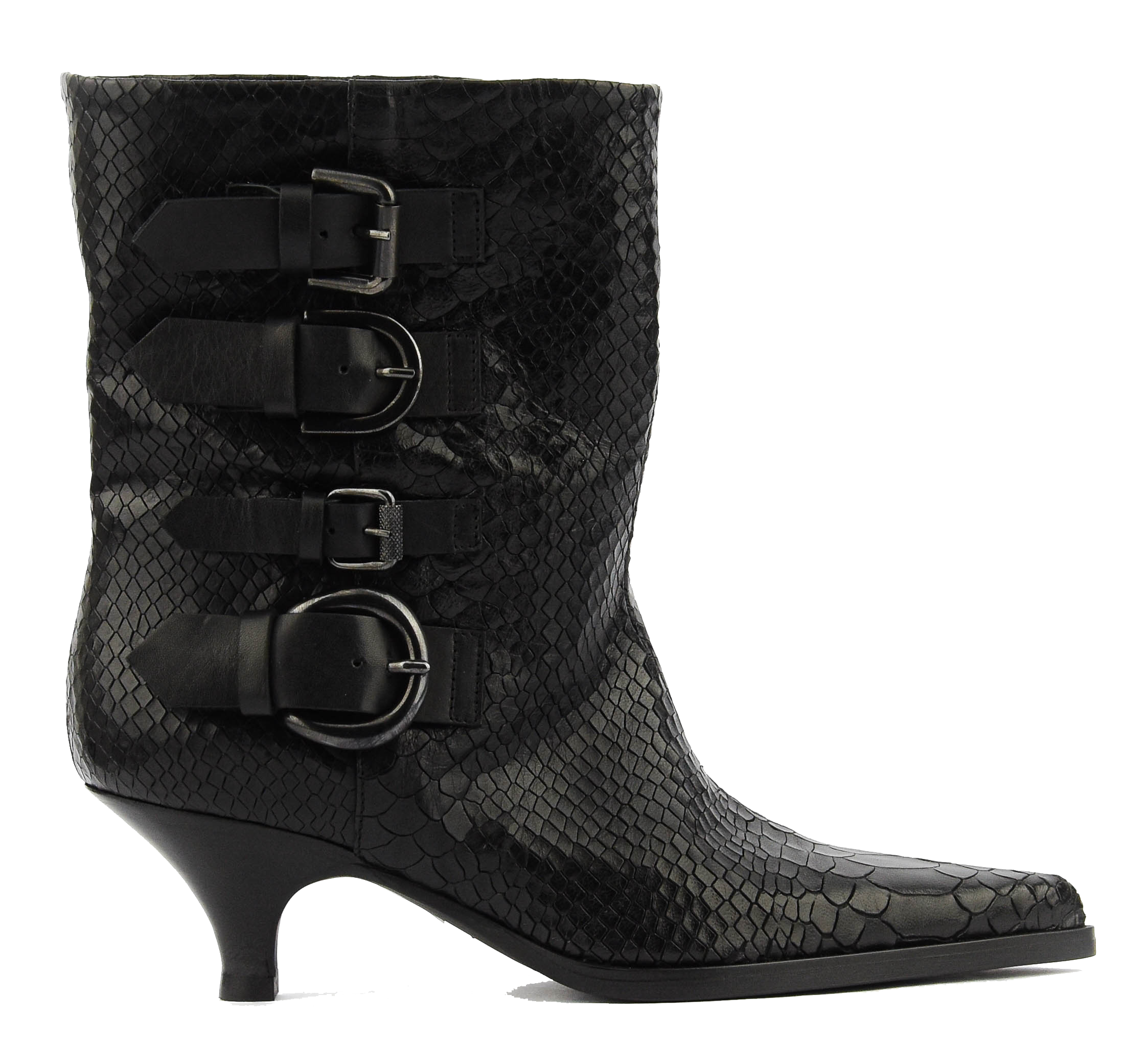 ELENA IACHI MULTI BUCKLE BOOTIE BLACK SNAKE