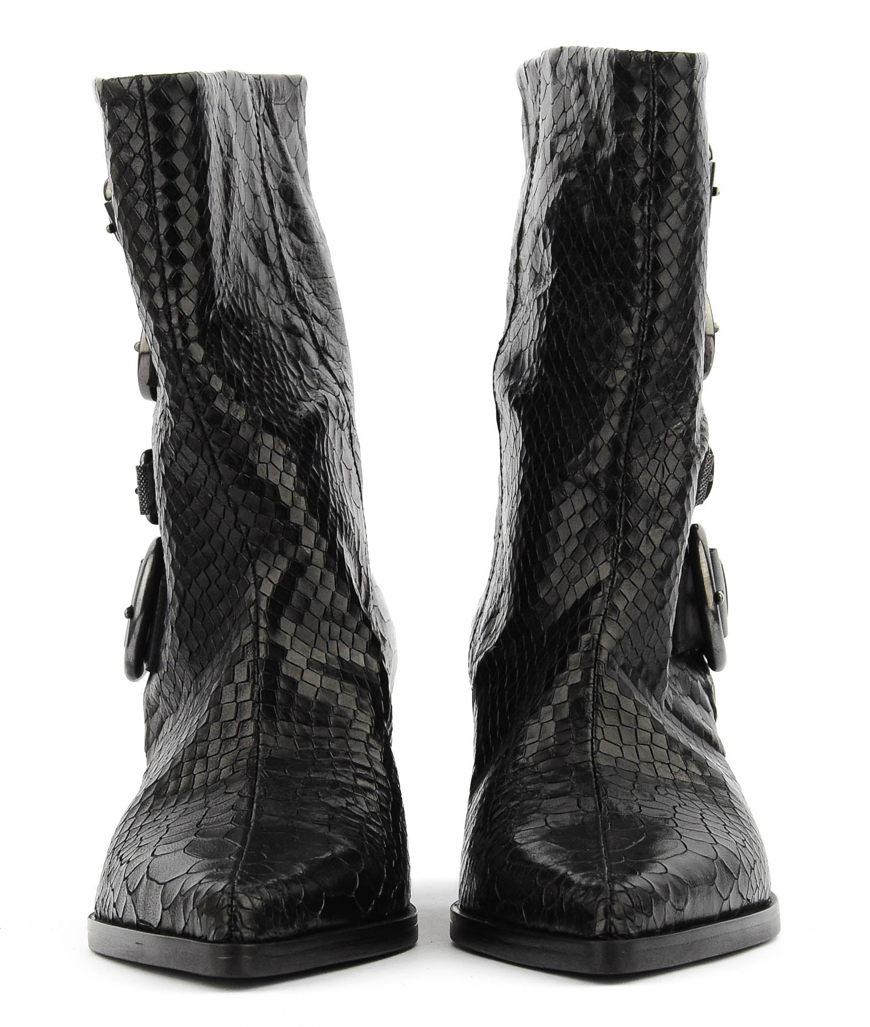 ELENA IACHI MULTI BUCKLE BOOTIE BLACK SNAKE