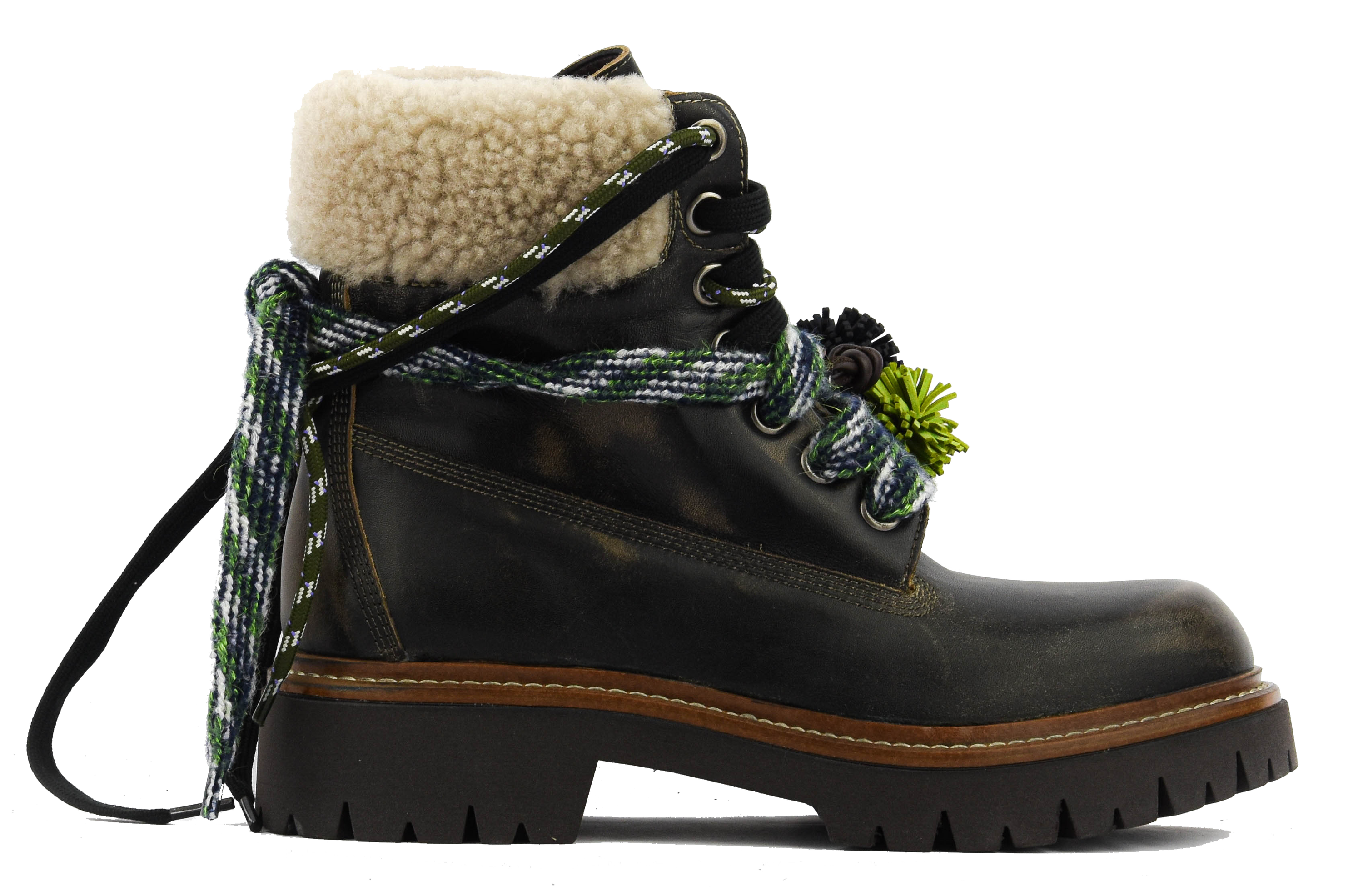 ELENA IACHI BOOT LACE POMPOM black