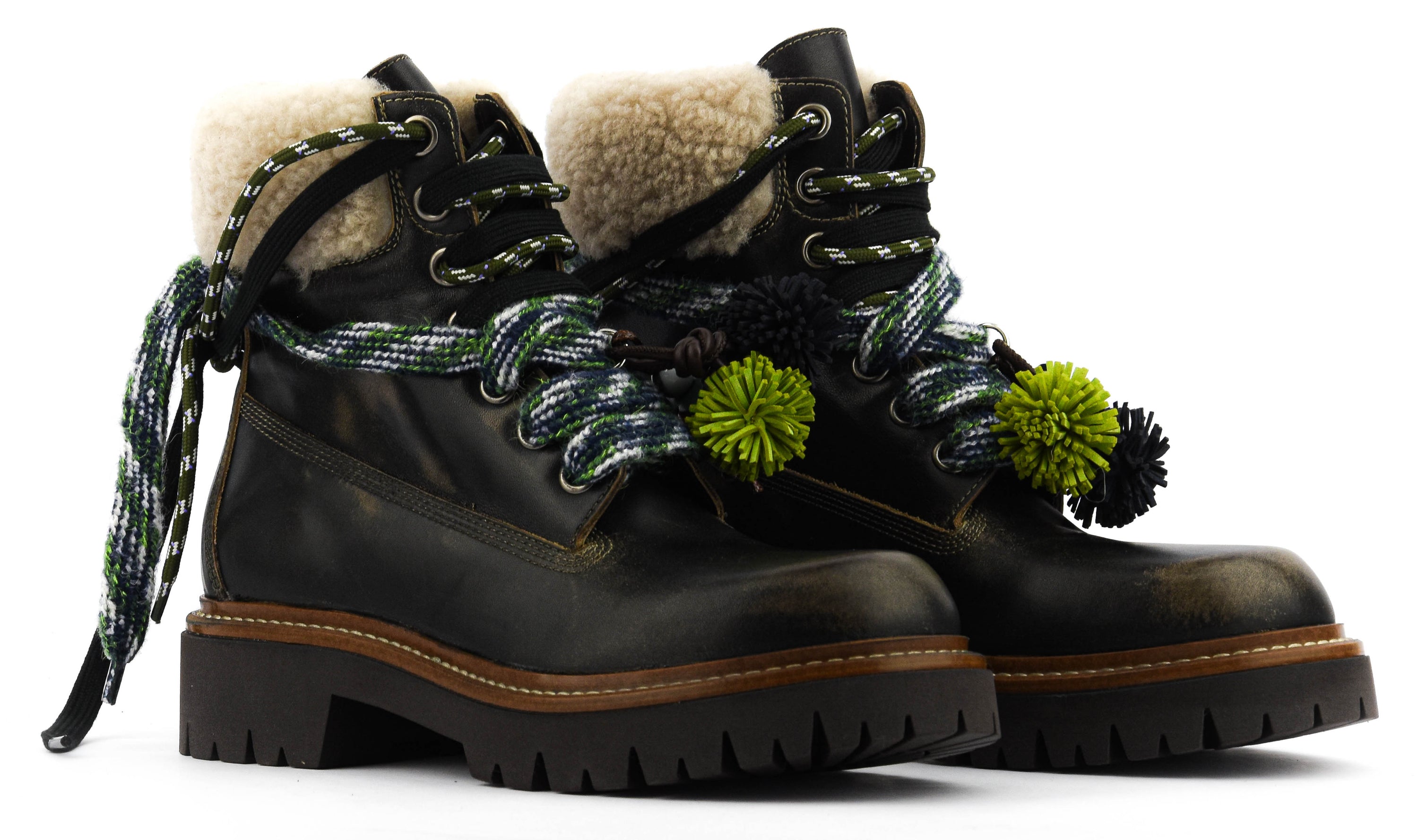 ELENA IACHI BOOT LACE POMPOM BLACK