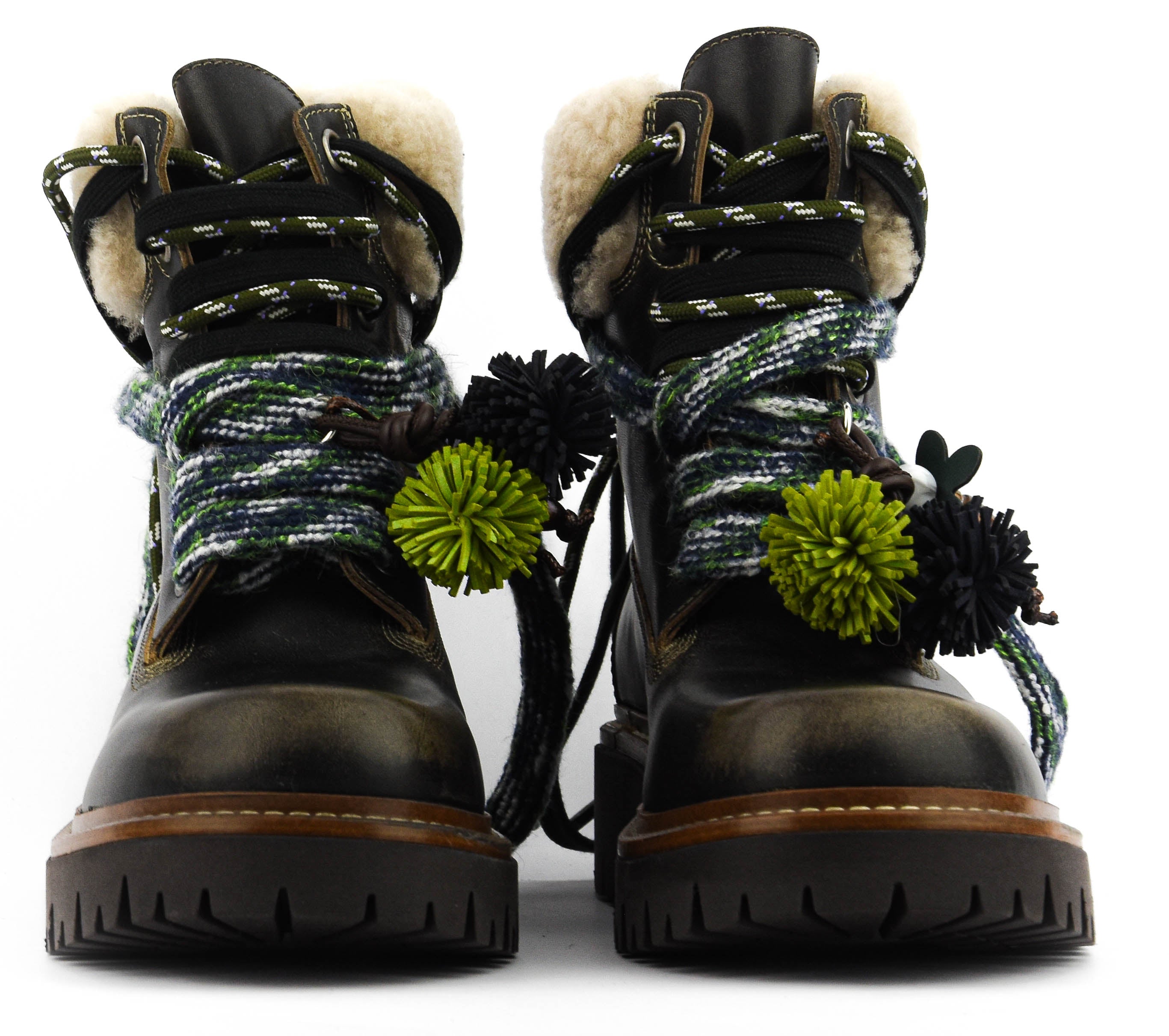 ELENA IACHI BOOT LACE POMPOM BLACK