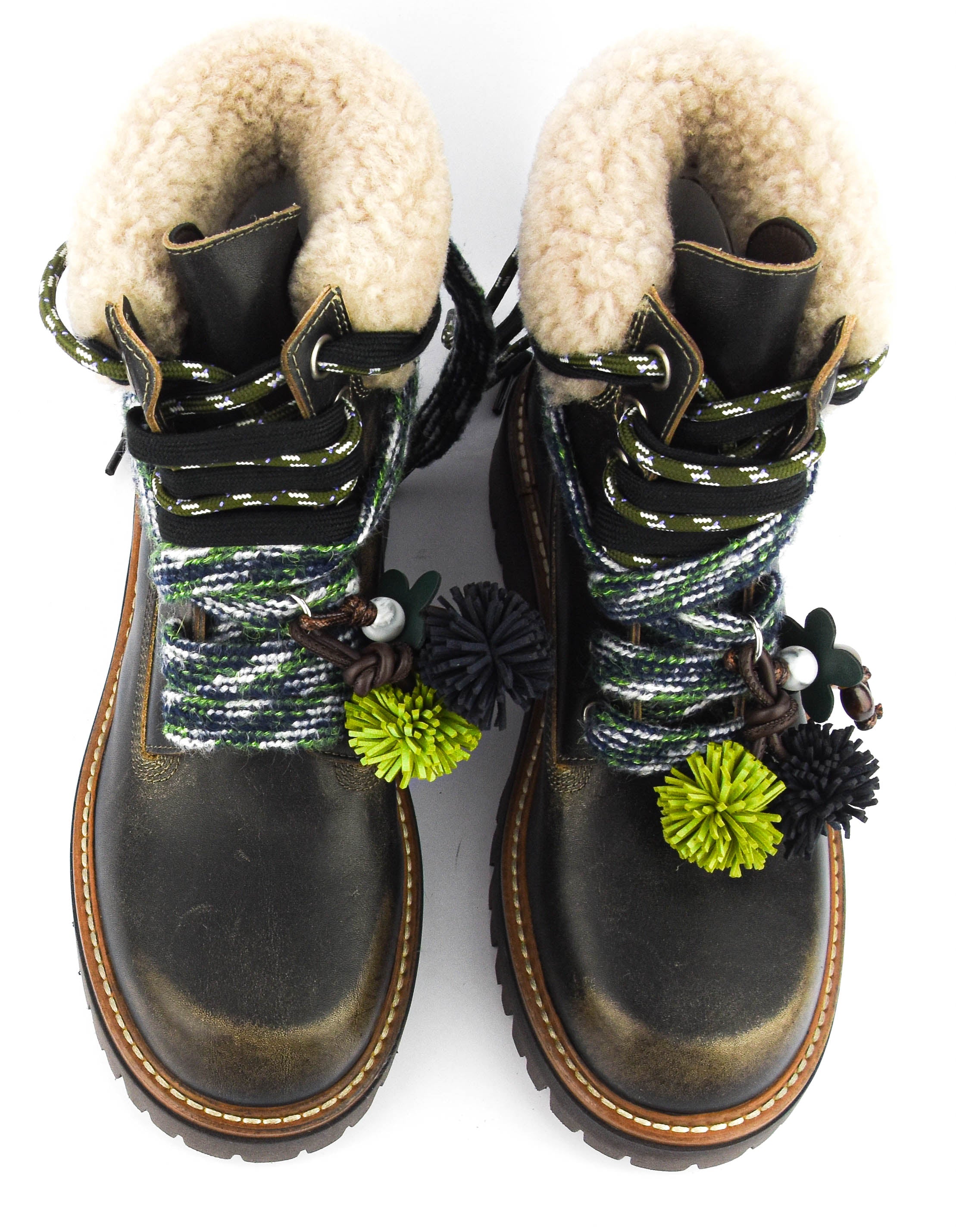 ELENA IACHI BOOT LACE POMPOM BLACK