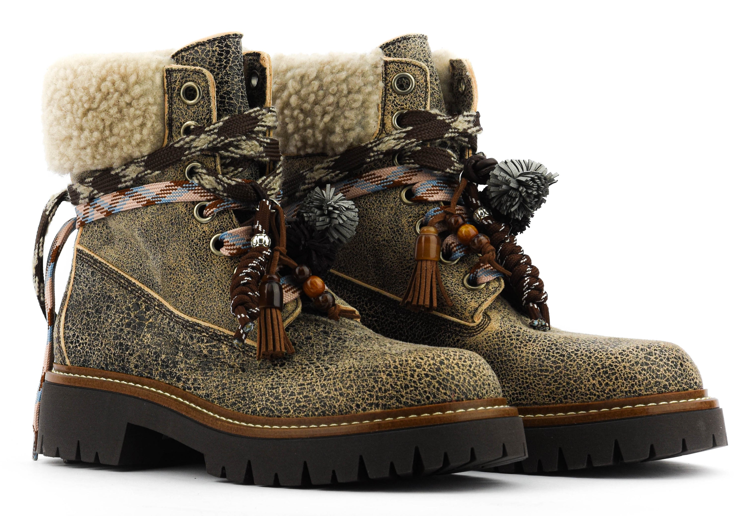 ELENA IACHI BOOT LACE POMPOM VINTAGE TAUPE