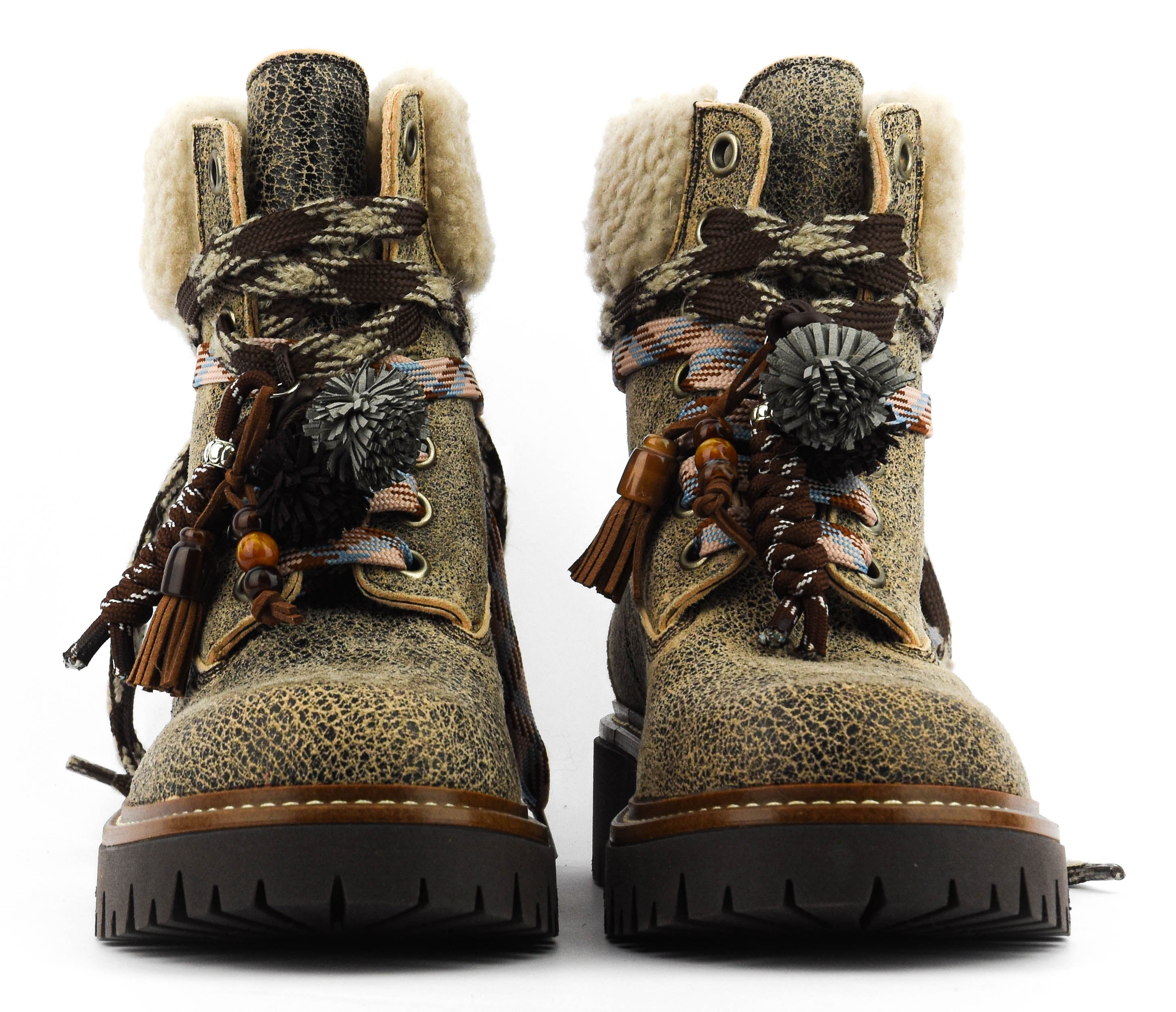 ELENA IACHI BOOT LACE POMPOM VINTAGE TAUPE