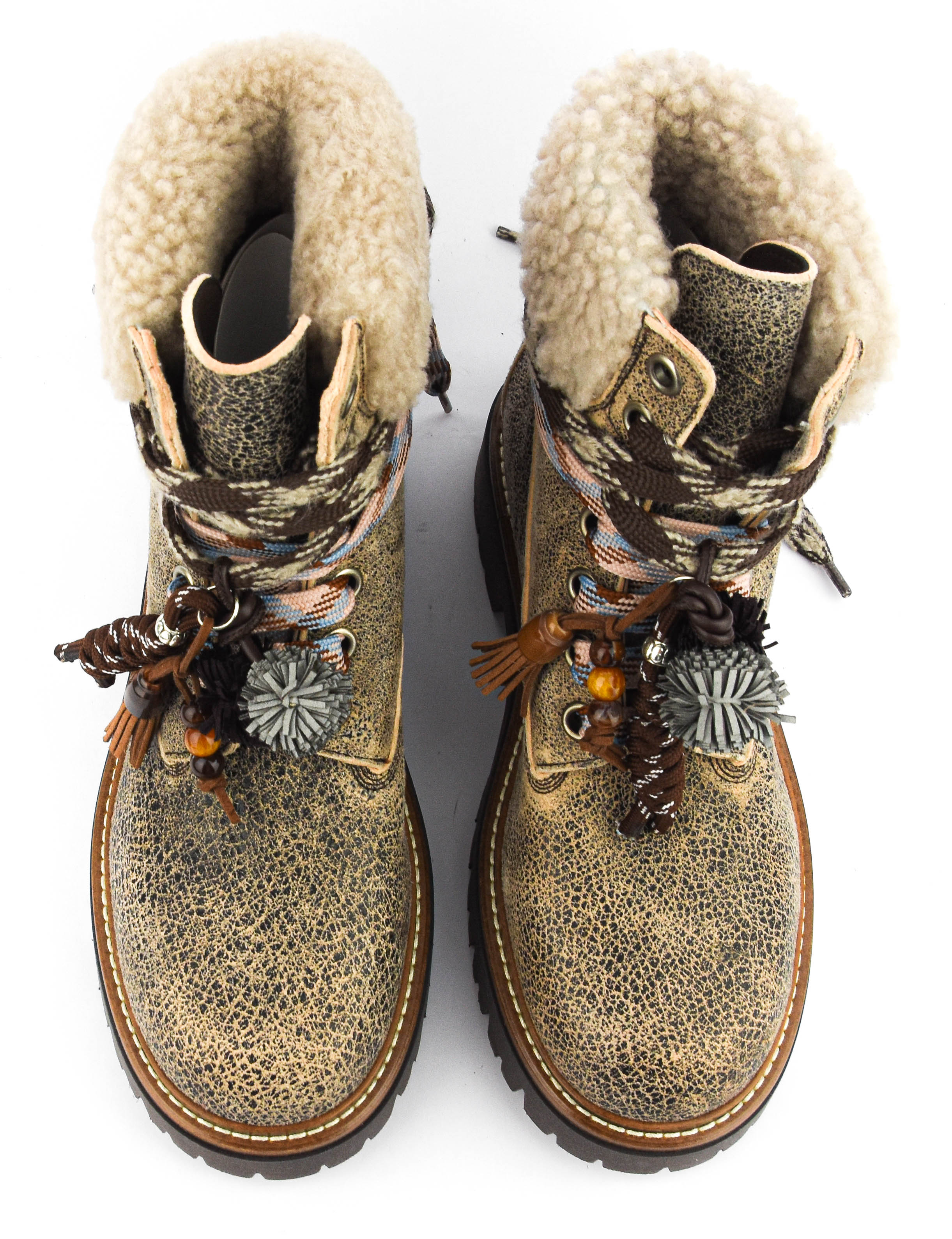 ELENA IACHI BOOT LACE POMPOM VINTAGE TAUPE