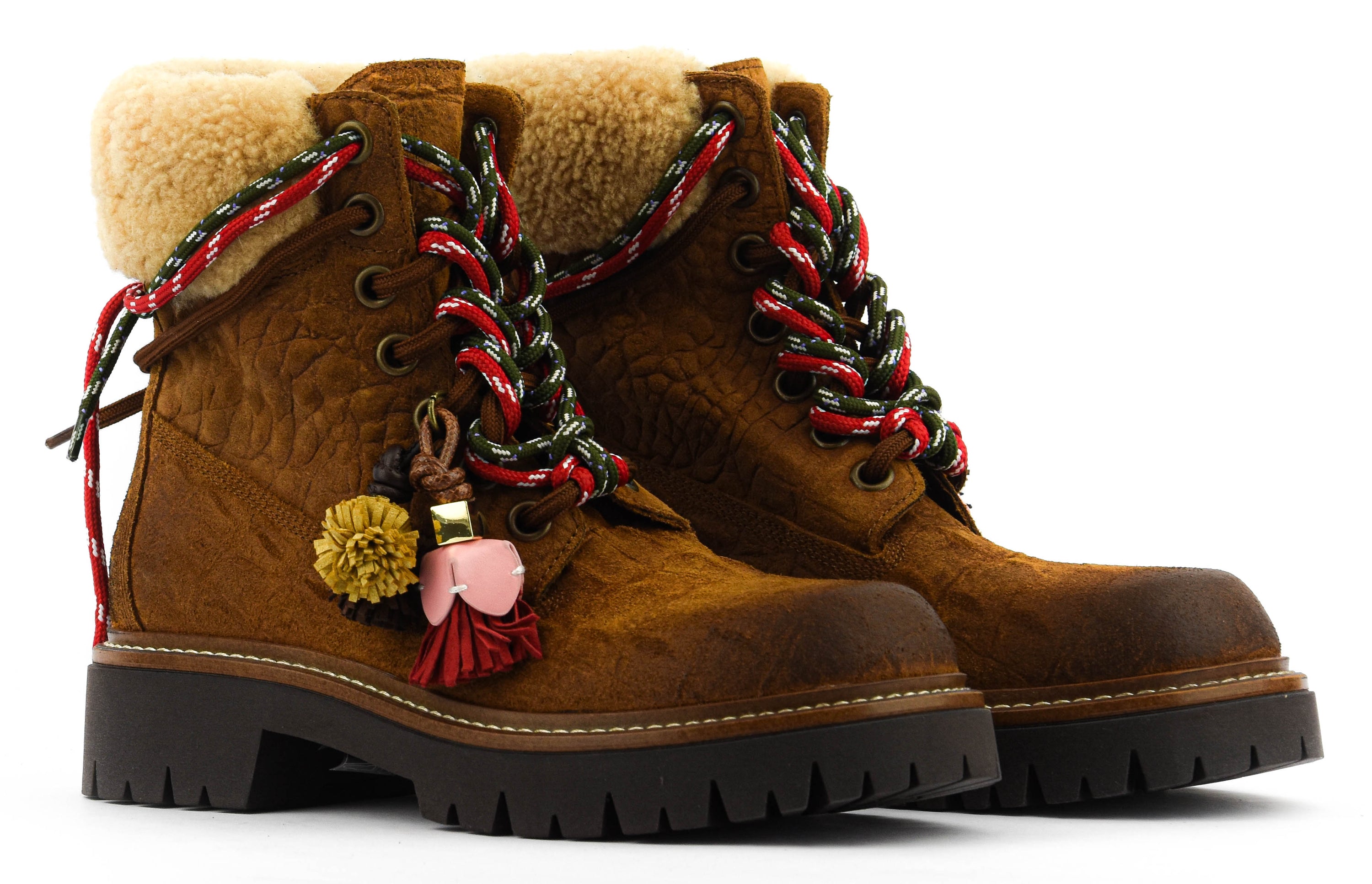 ELENA IACHI BOOT LACE POMPOM BROWN