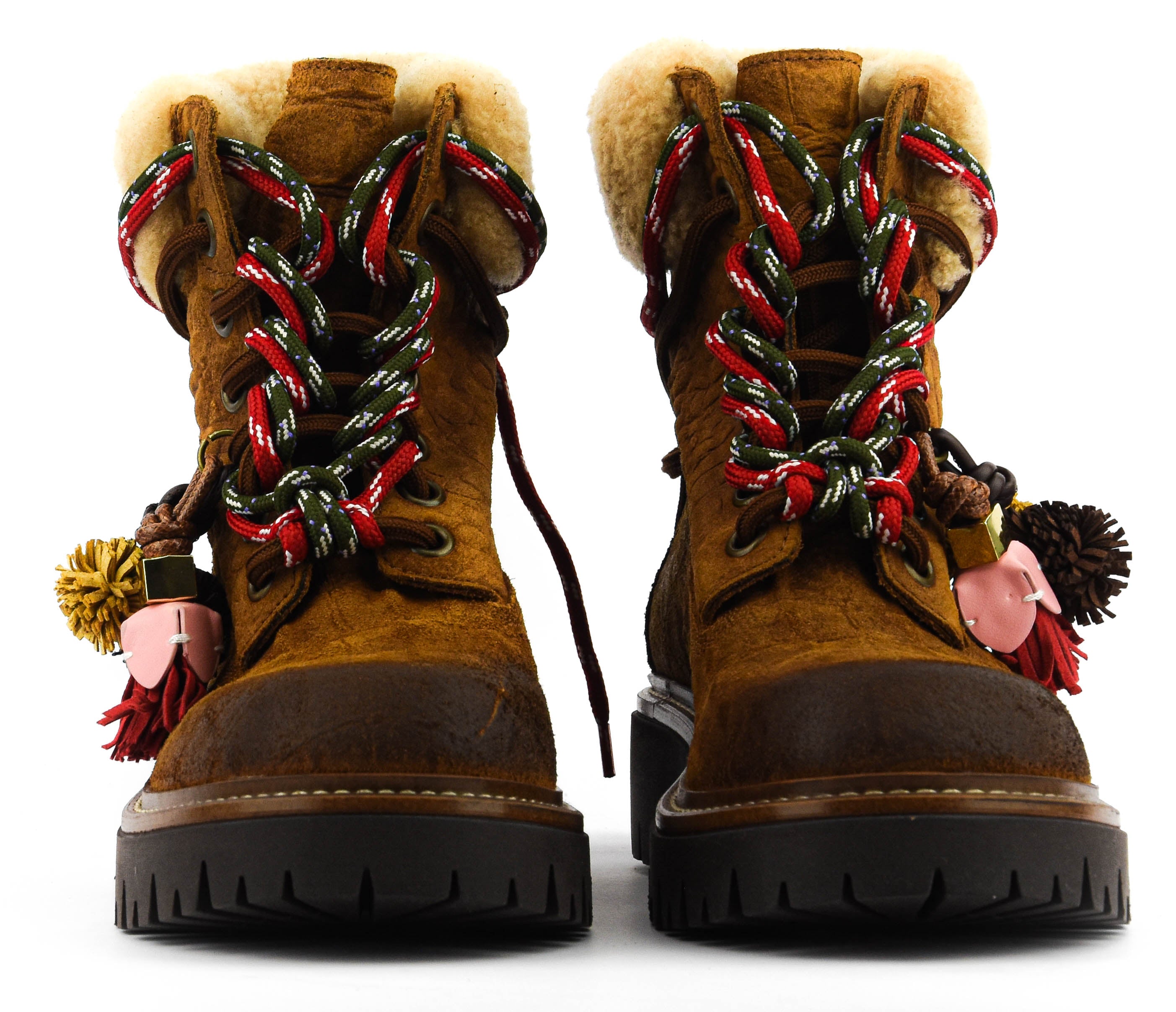 ELENA IACHI BOOT LACE POMPOM BROWN