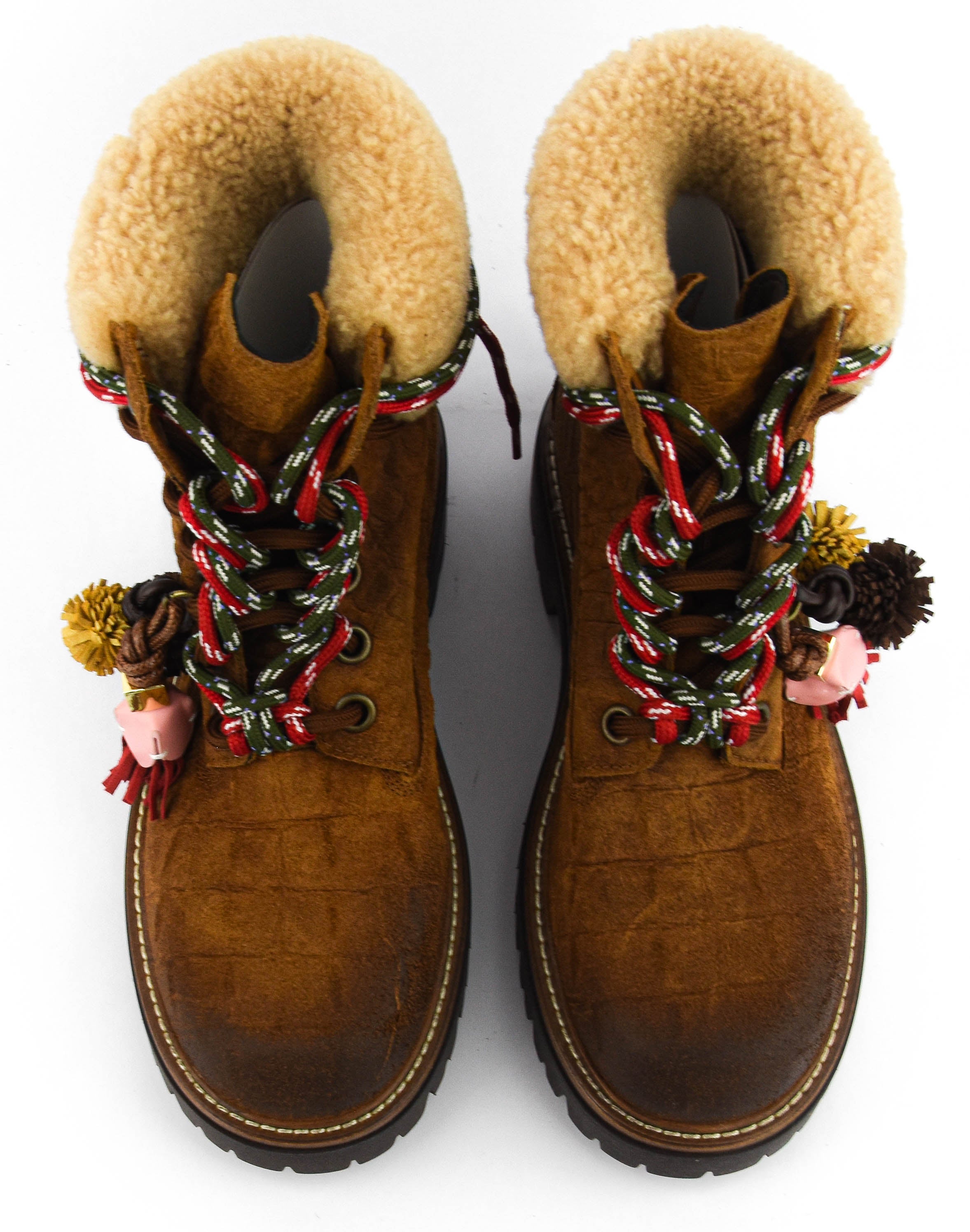 ELENA IACHI BOOT LACE POMPOM BROWN
