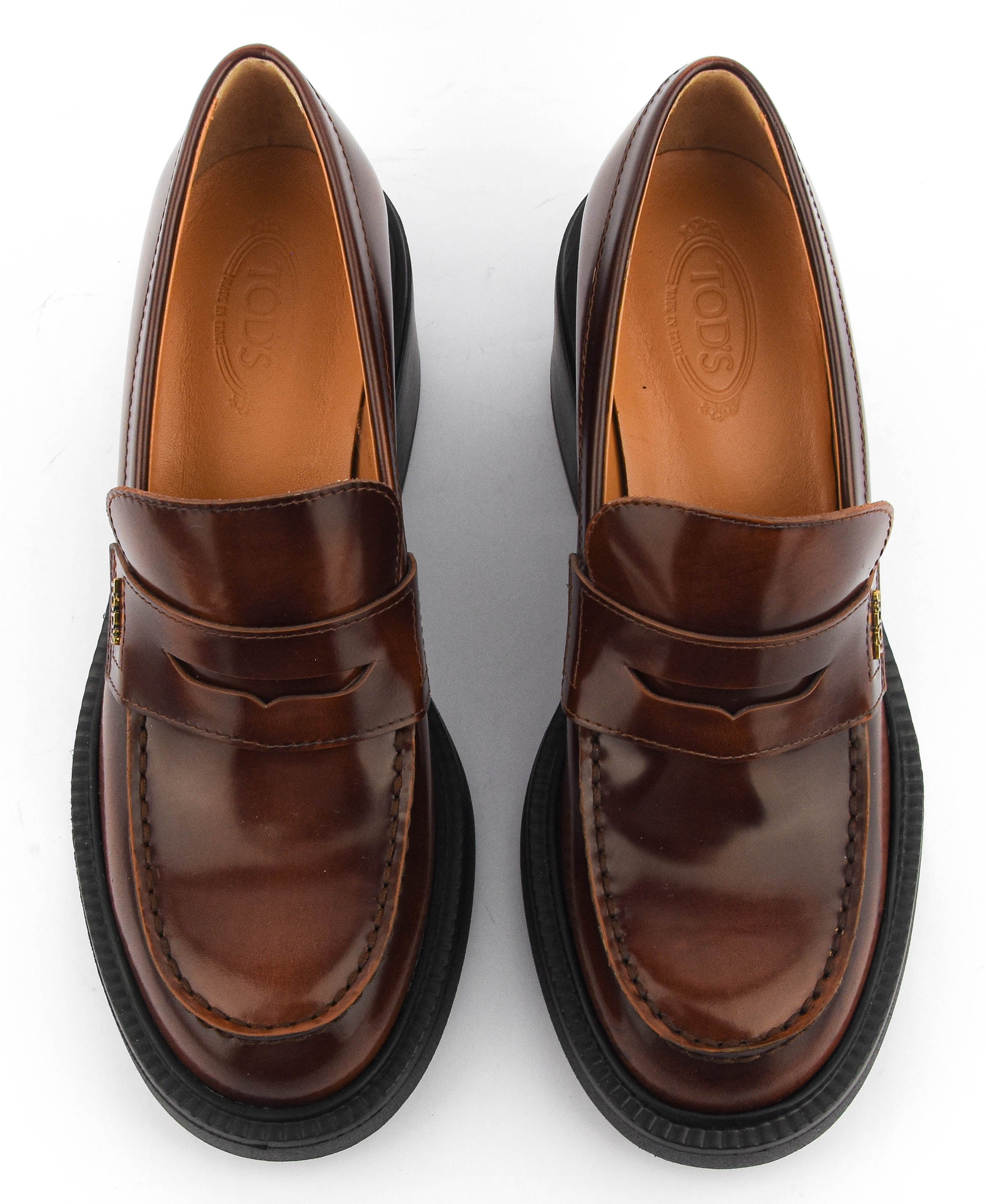 TODS LOAFER BROWN HIGH SHINE