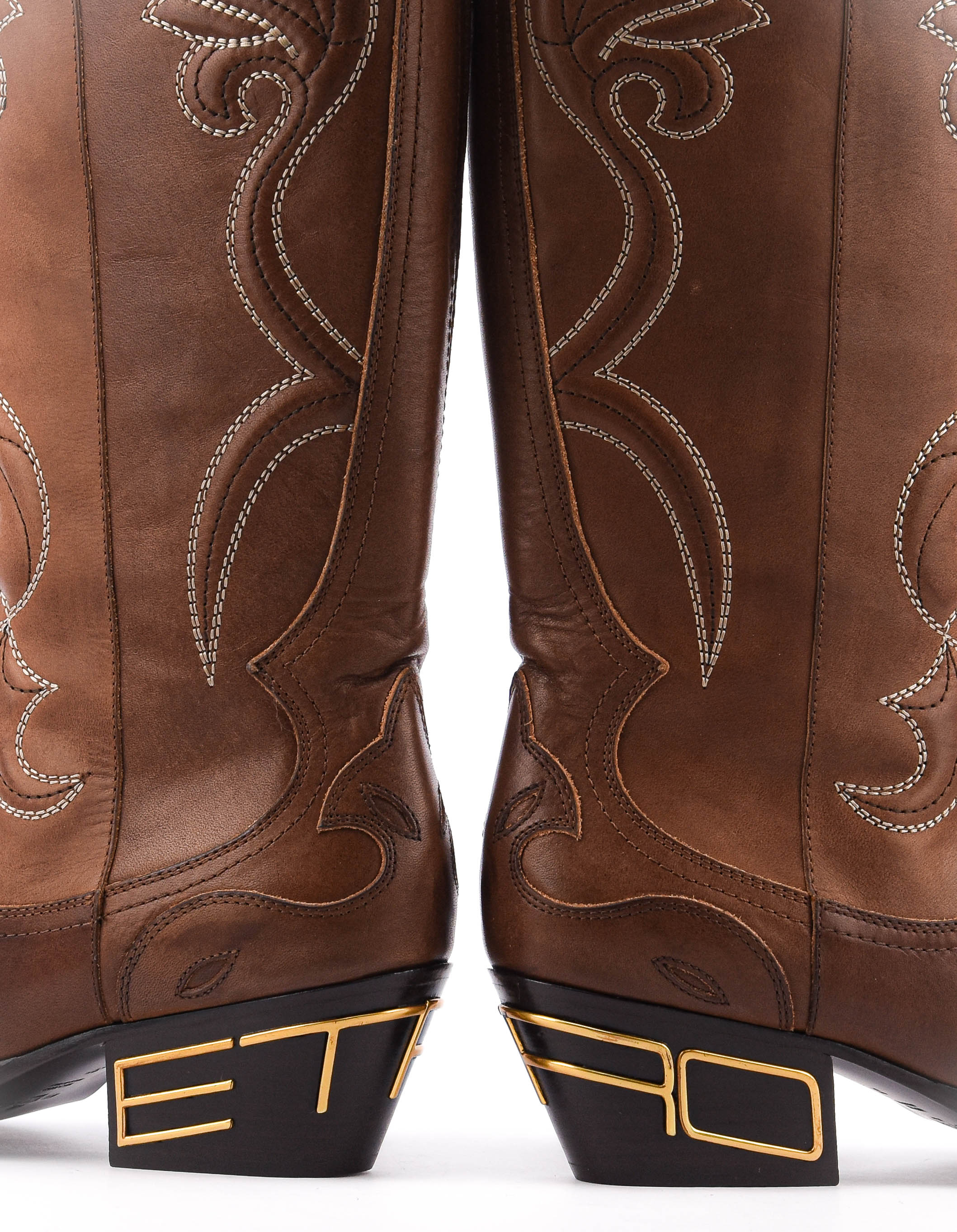 ETRO TEXAN BOOTS BROWN SIGNATURE HEEL