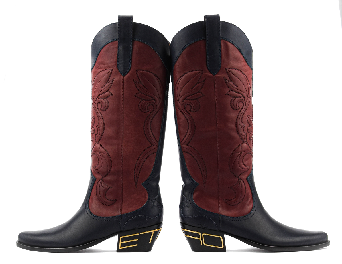 ETRO TEXAN BOOTS BLUE BORDO