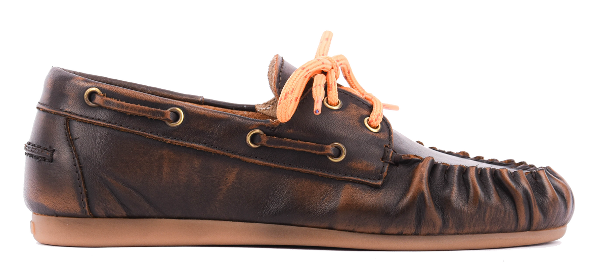 POSA BOAT LOAFER WRINKLE BRUSHED LEATHER DARK BROWN