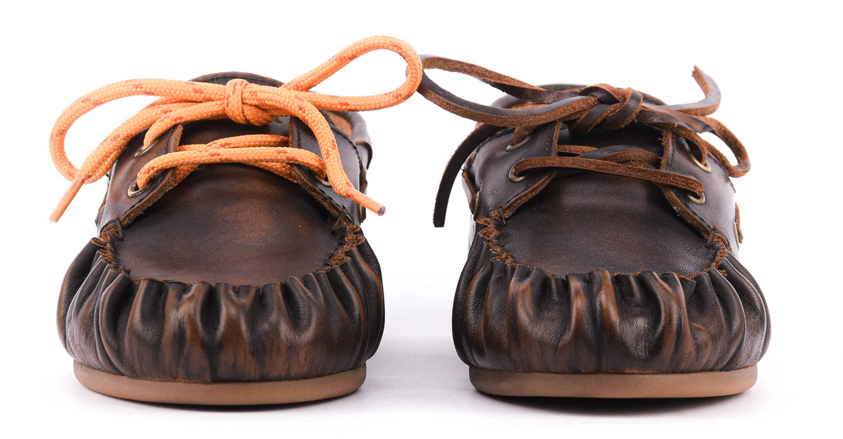 POSA BOAT LOAFER WRINKLE BRUSHED LEATHER DARK BROWN
