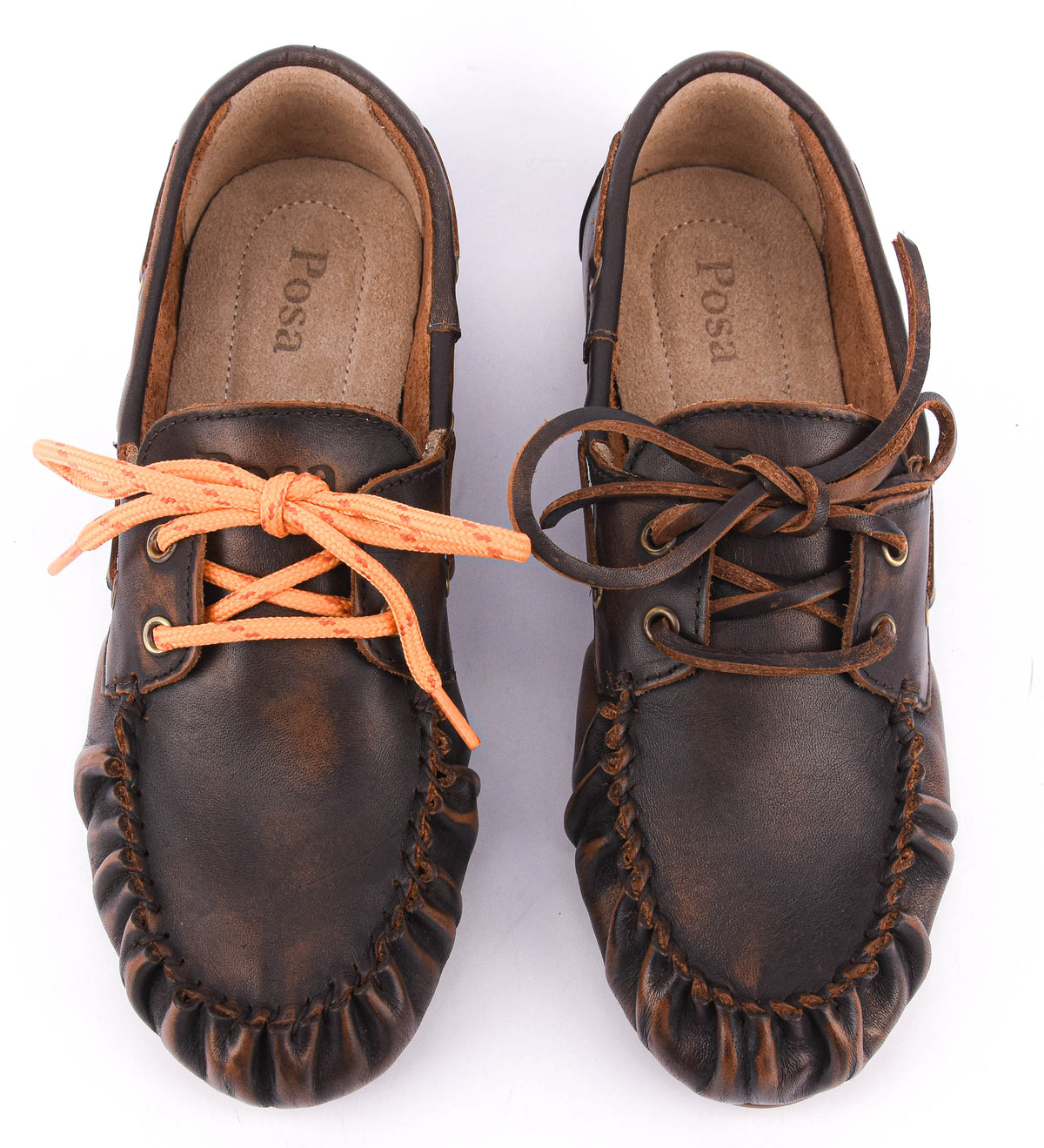POSA BOAT LOAFER WRINKLE BRUSHED LEATHER DARK BROWN