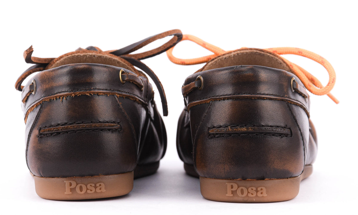 POSA BOAT LOAFER WRINKLE BRUSHED LEATHER DARK BROWN