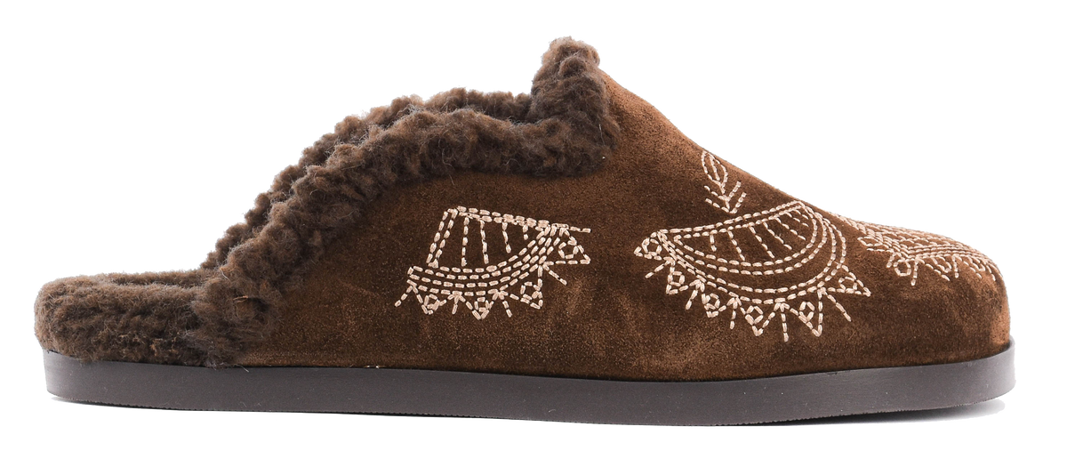 POSA BOAT MULE BOHEMIAN SUEDE FUR DARK BROWN