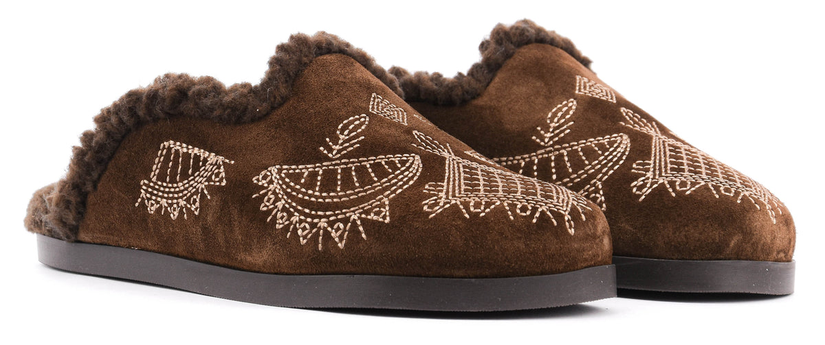 POSA BOAT MULE BOHEMIAN SUEDE FUR DARK BROWN