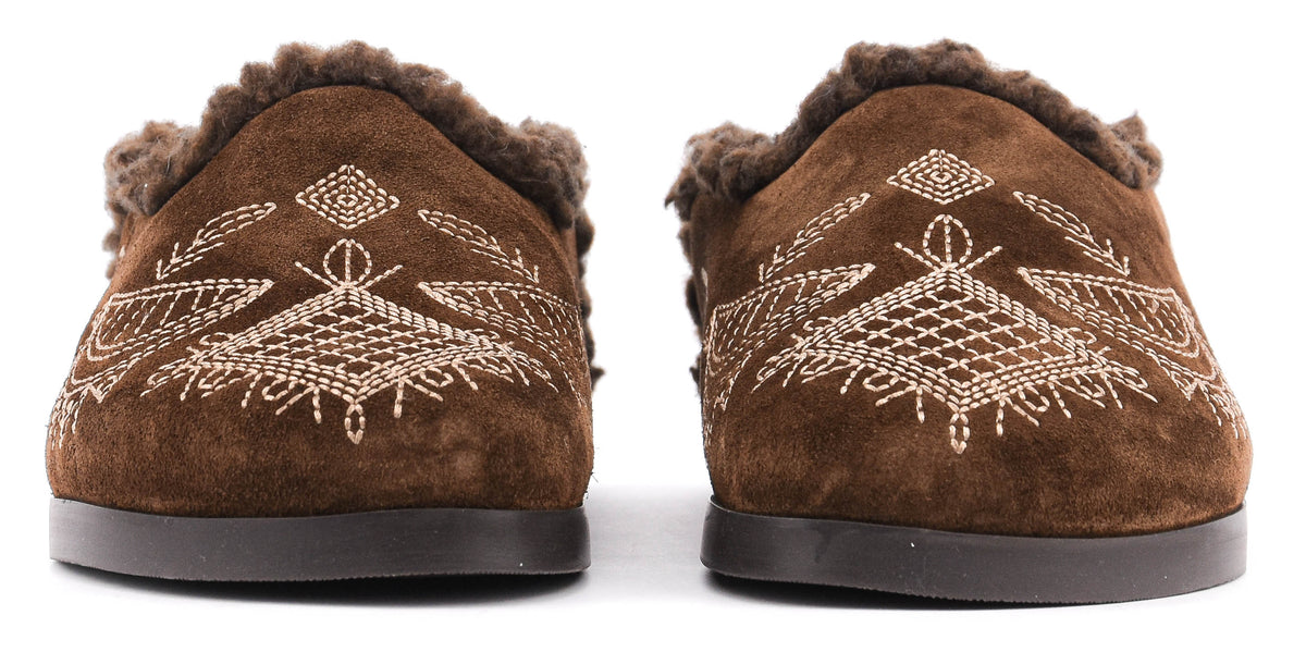 POSA BOAT MULE BOHEMIAN SUEDE FUR DARK BROWN