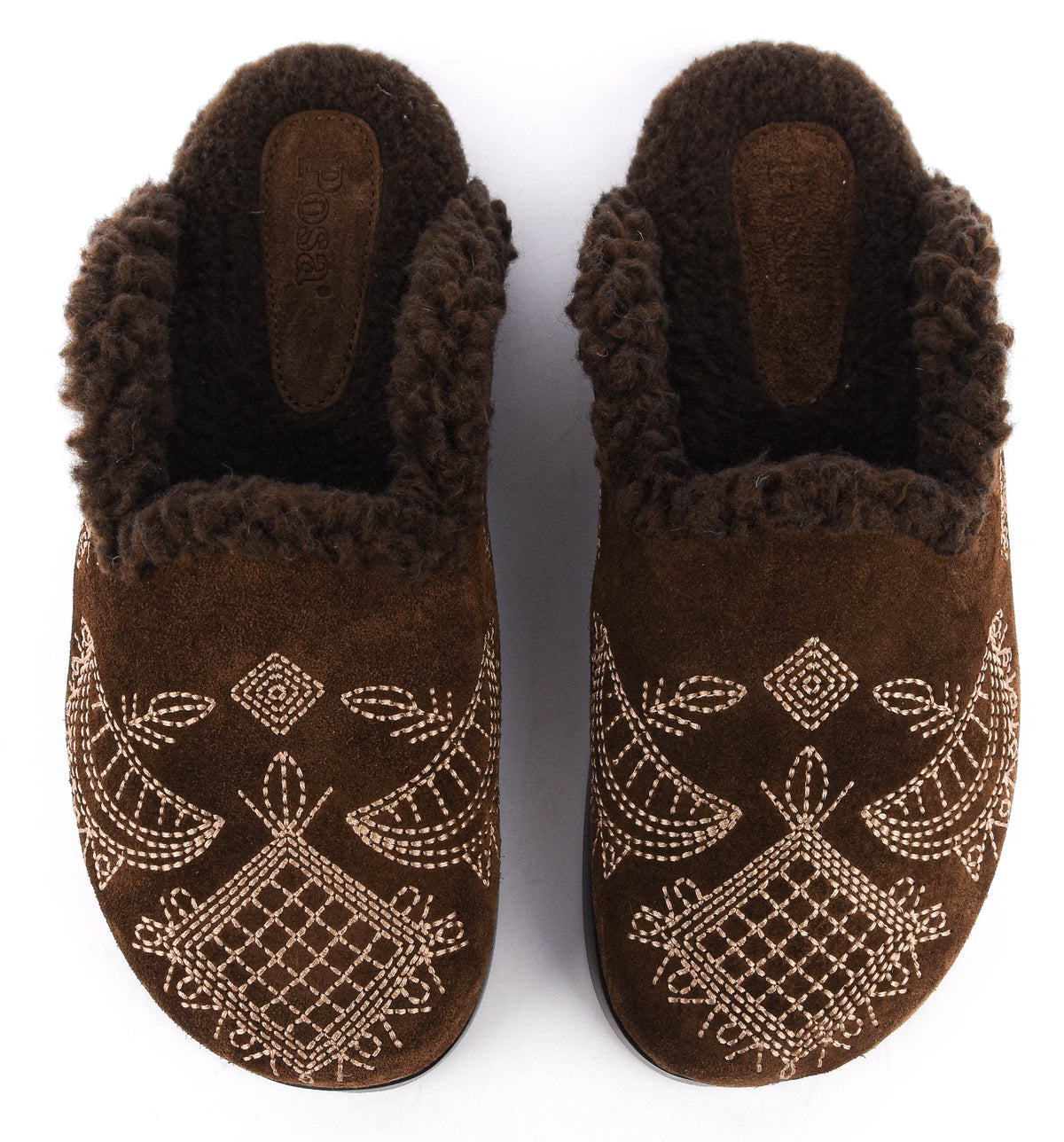 POSA BOAT MULE BOHEMIAN SUEDE FUR DARK BROWN