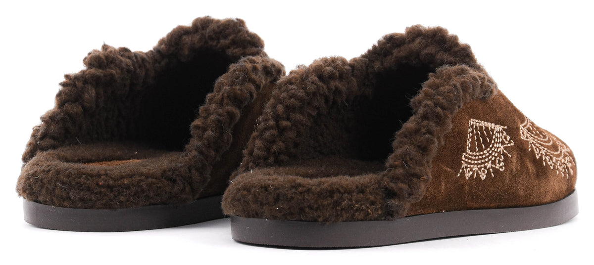 POSA BOAT MULE BOHEMIAN SUEDE FUR DARK BROWN