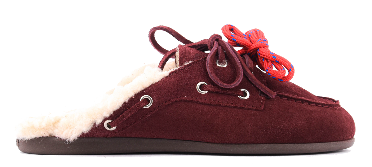 POSA BOAT LOAFER MULE FUR BURGUNDY