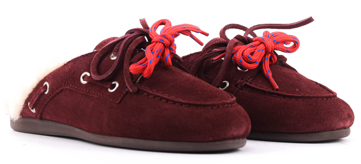POSA BOAT LOAFER MULE FUR BURGUNDY