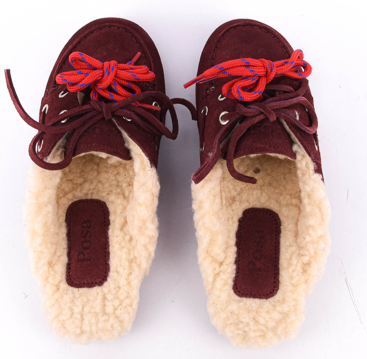 POSA BOAT LOAFER MULE FUR BURGUNDY