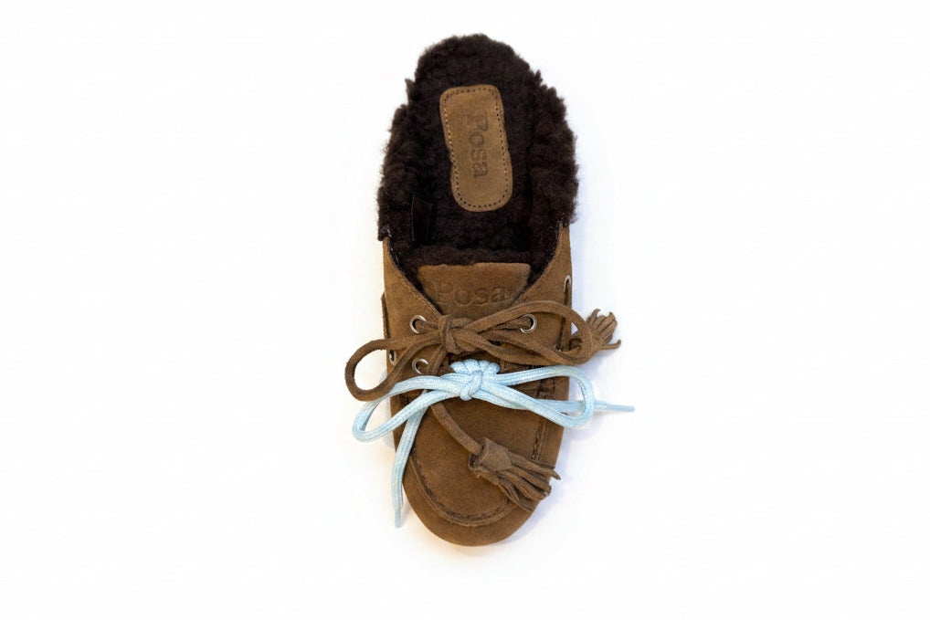 POSA BOAT LOAFER MULE FUR BEADS TABACCO