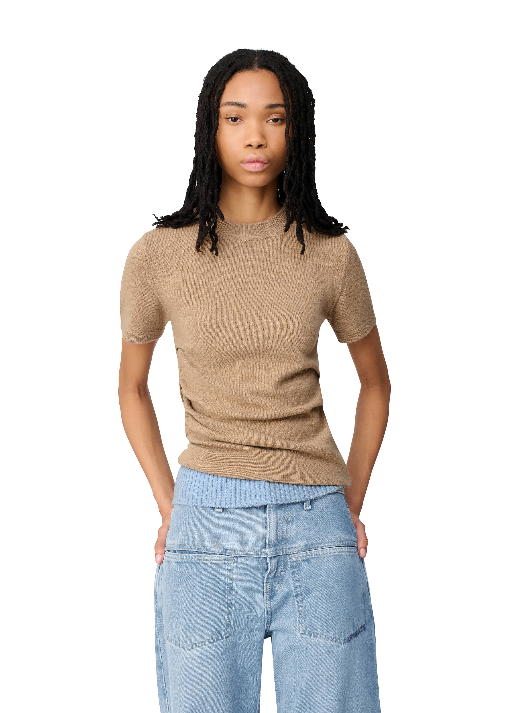 AXEL ARIGATO IVI DRAPED KNITTED TOP BEIGE/BLUE