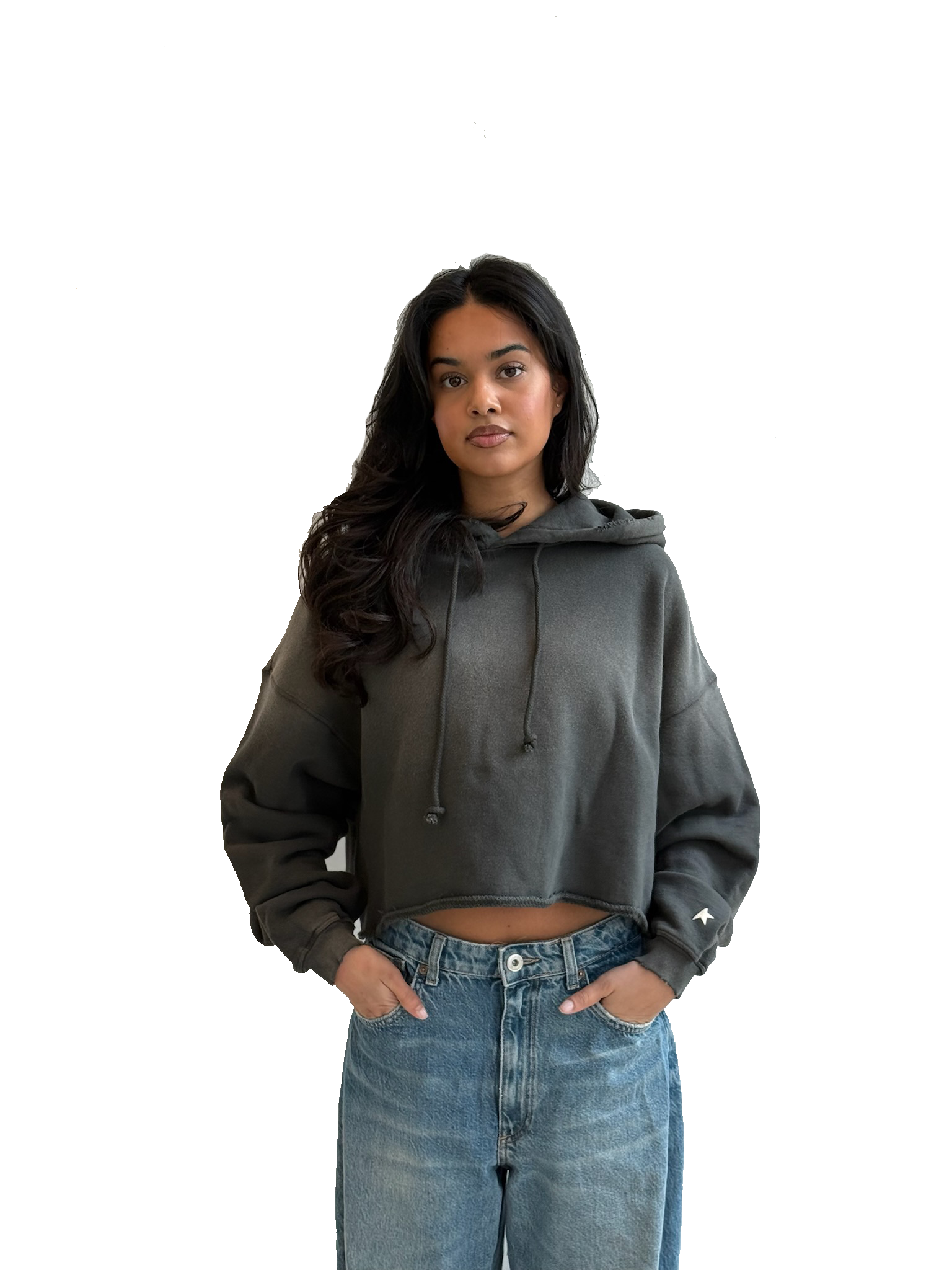 GOLDEN GOOSE OVERSIZED CROPPED HOODIE BLACK