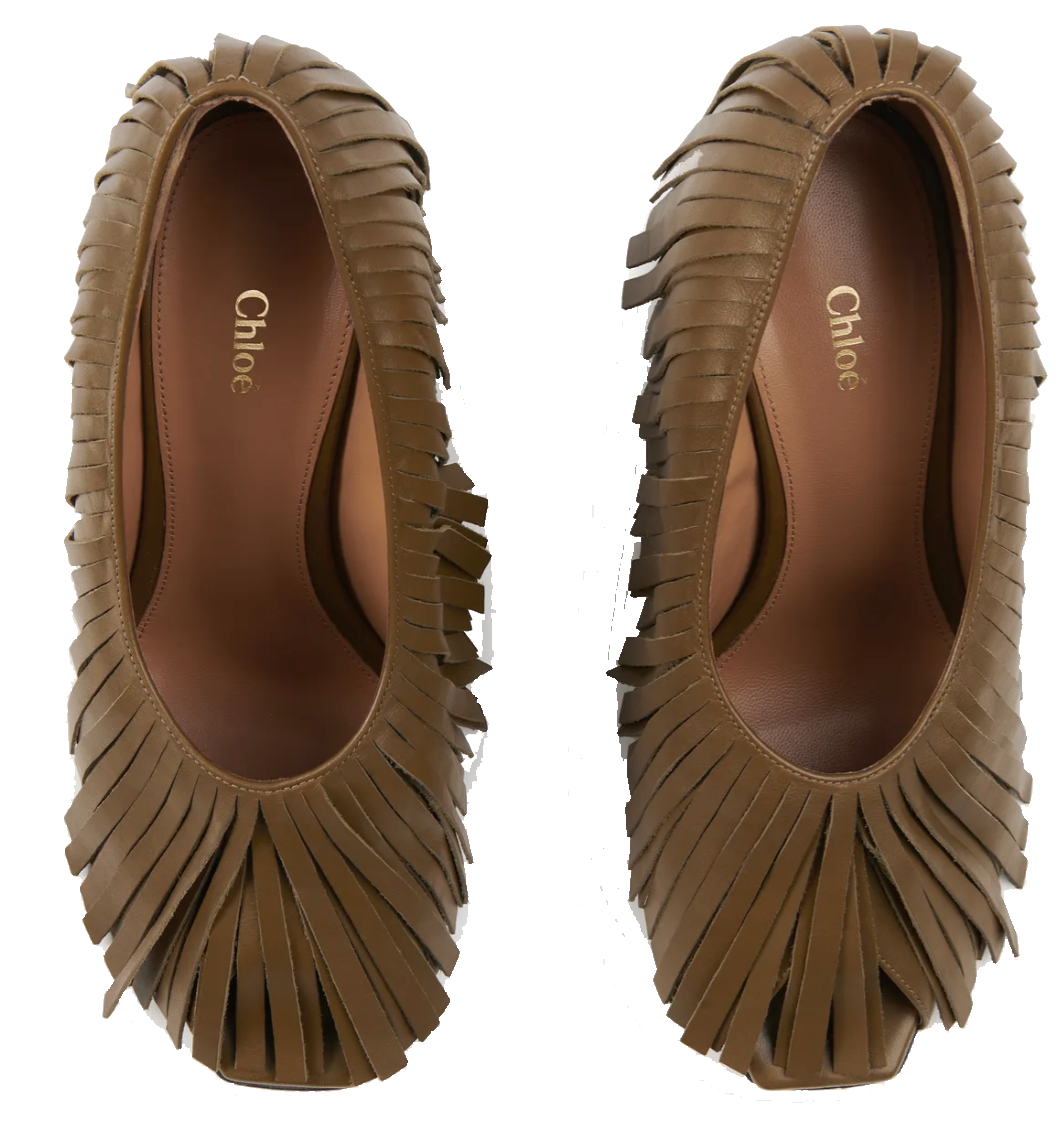 CHLOE MONA PUMP FRINGES DARK KAKI