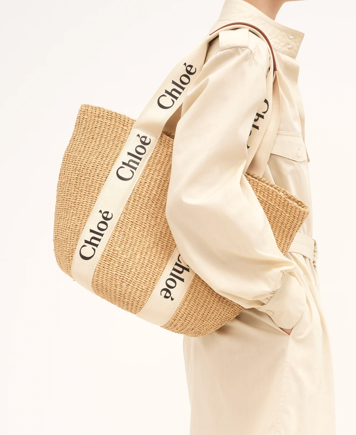 CHLOE WOODY LARGE BASKET WHITE