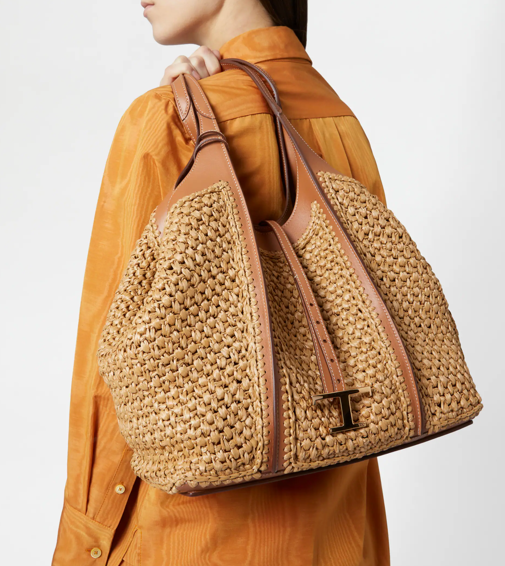 TODS T TIMELESS SHOPPER RAFFIA NATUREL MEDIUM