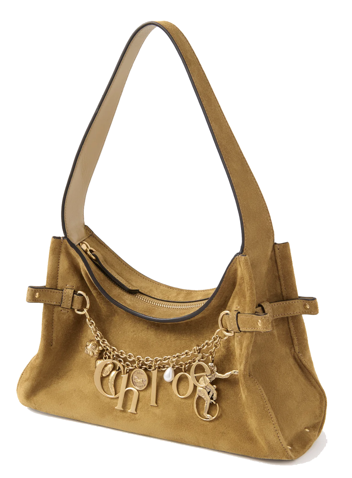 CHLOE CHARMS HOBO BAG GOLD KAKI