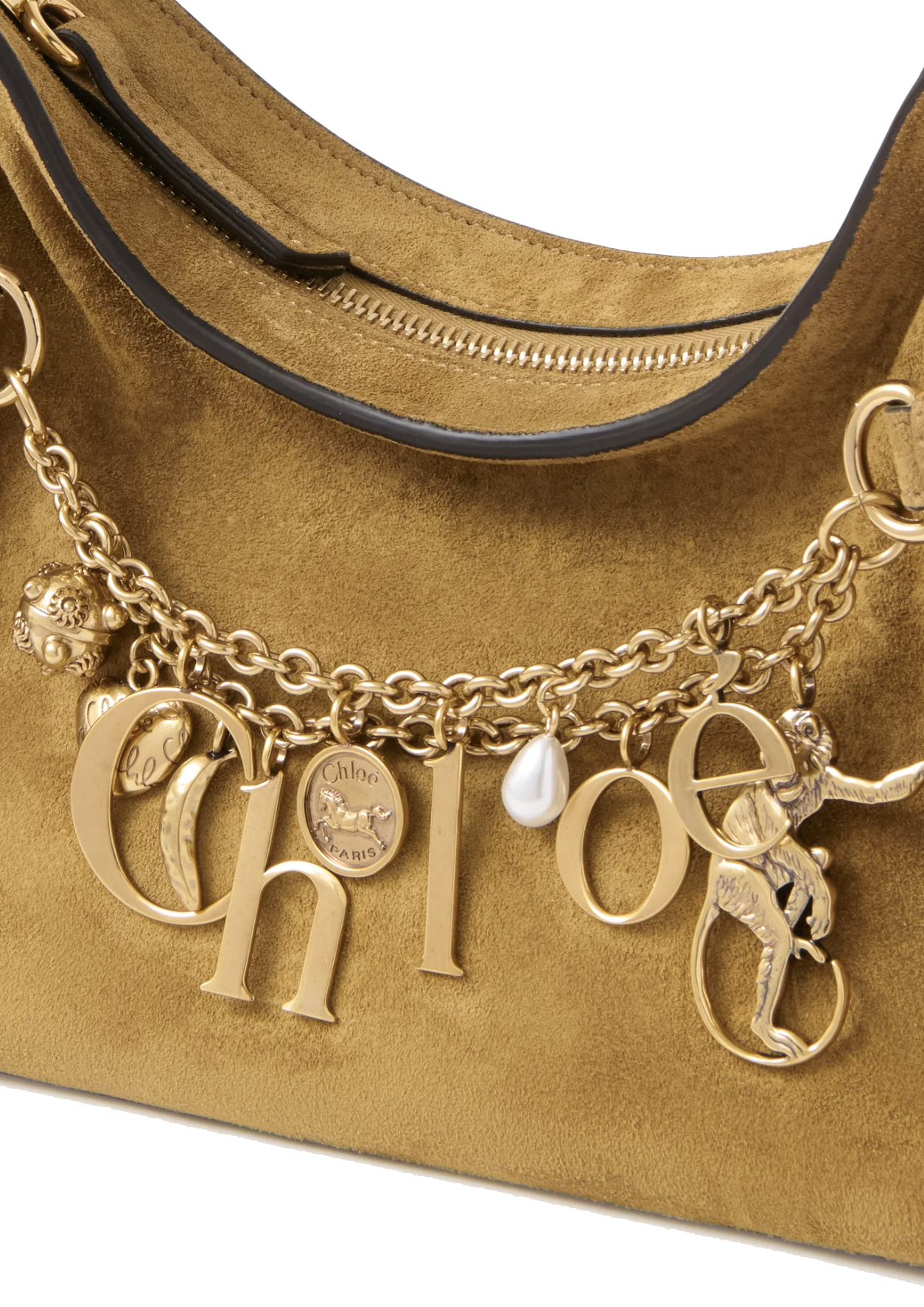 CHLOE CHARMS HOBO BAG GOLD KAKI