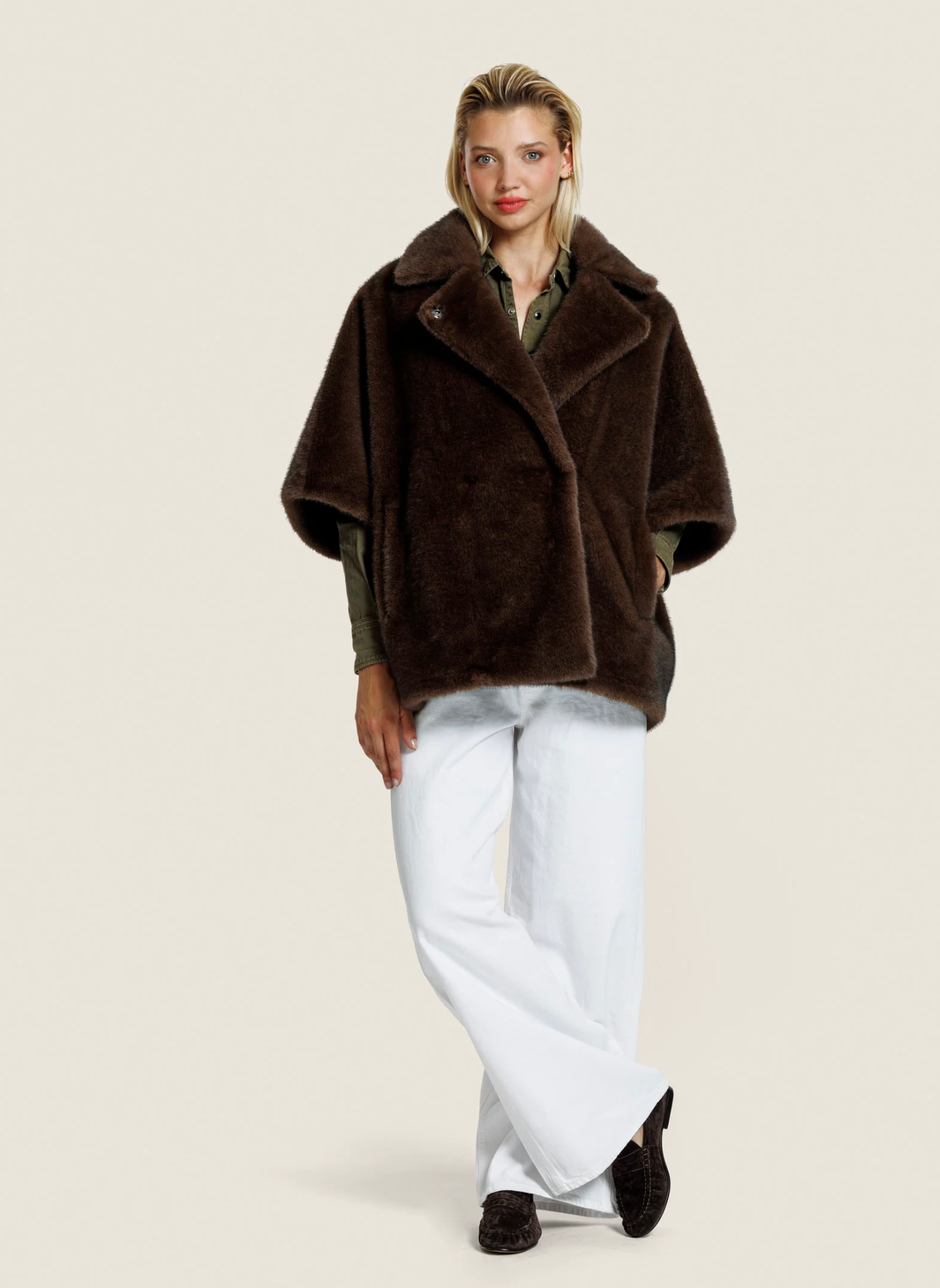 ALTER EGO ELIN PONCHO FAUX MINK COFFEE