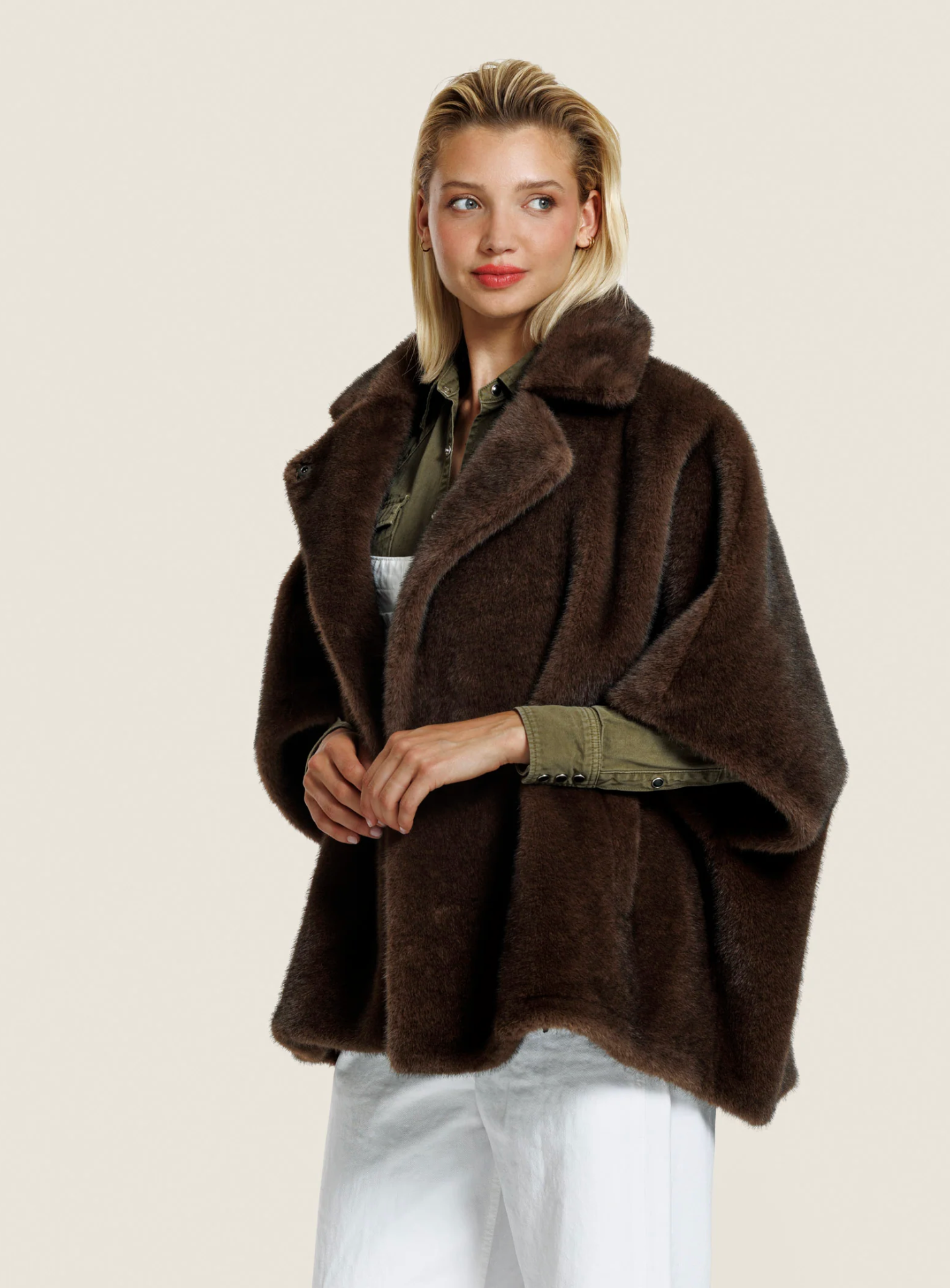 ALTER EGO ELIN PONCHO FAUX MINK COFFEE