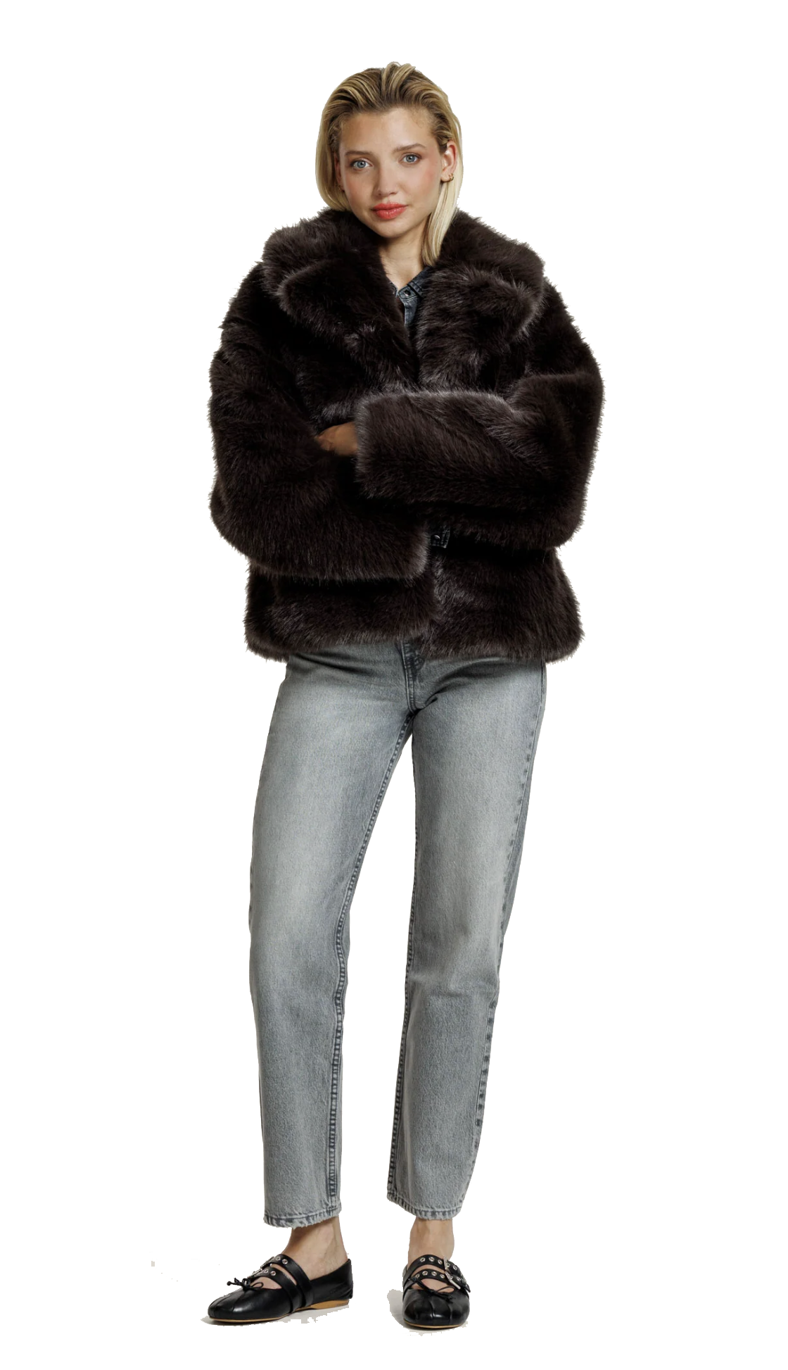 ALTER EGO NOVI FAKE FUR JACKET DARK BROWN