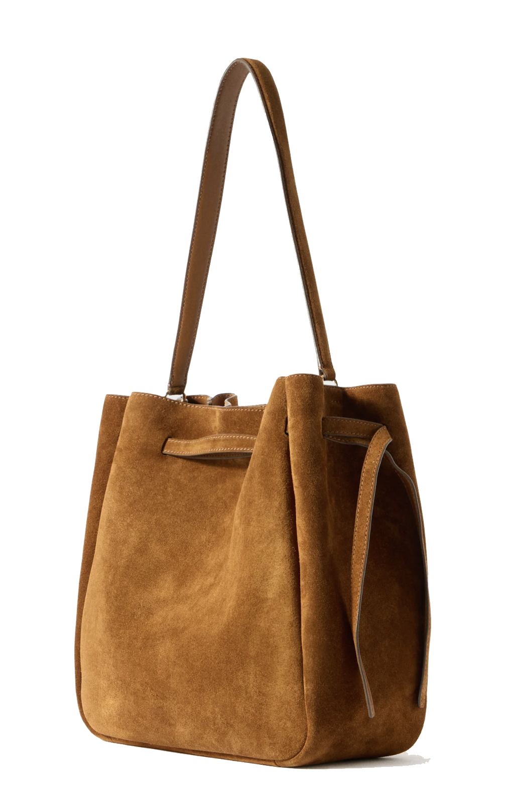 TORY BURCH ROMY SUEDE LARGE BUCKET CARAMEL