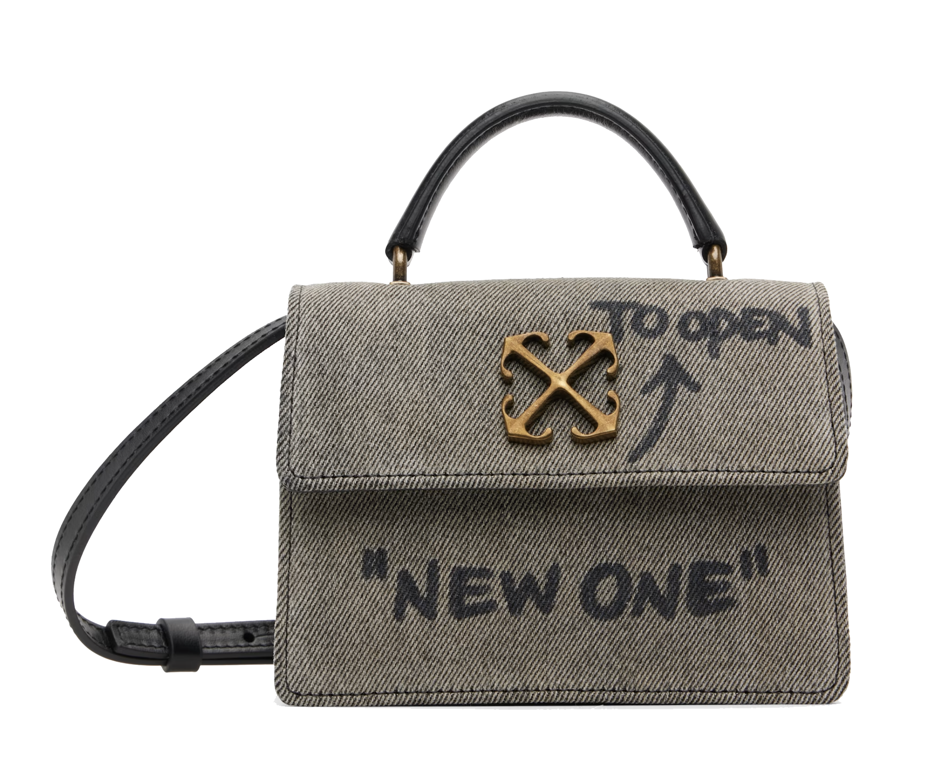 OFF WHITE JITNEY 1.4 TOP HANDLE DENIM DIRTY BLACK