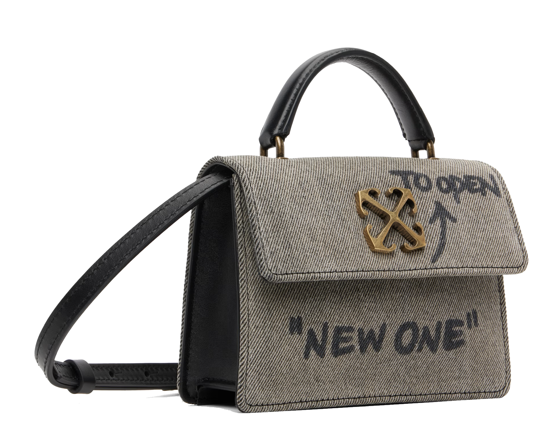 OFF WHITE JITNEY 1.4 TOP HANDLE DENIM DIRTY BLACK