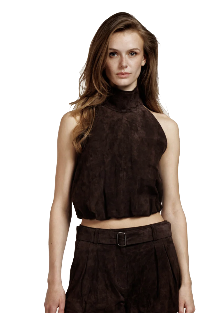 ALTER EGO NAOMI SUEDE HALTER TOP BROWN