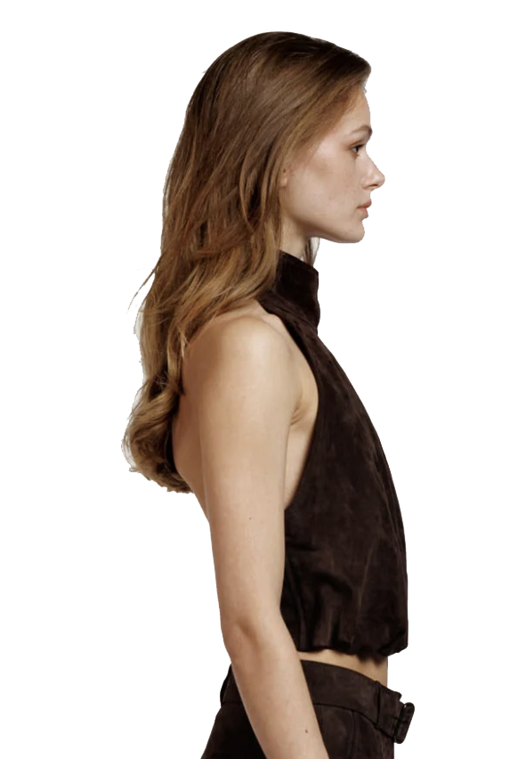 ALTER EGO NAOMI SUEDE HALTER TOP BROWN