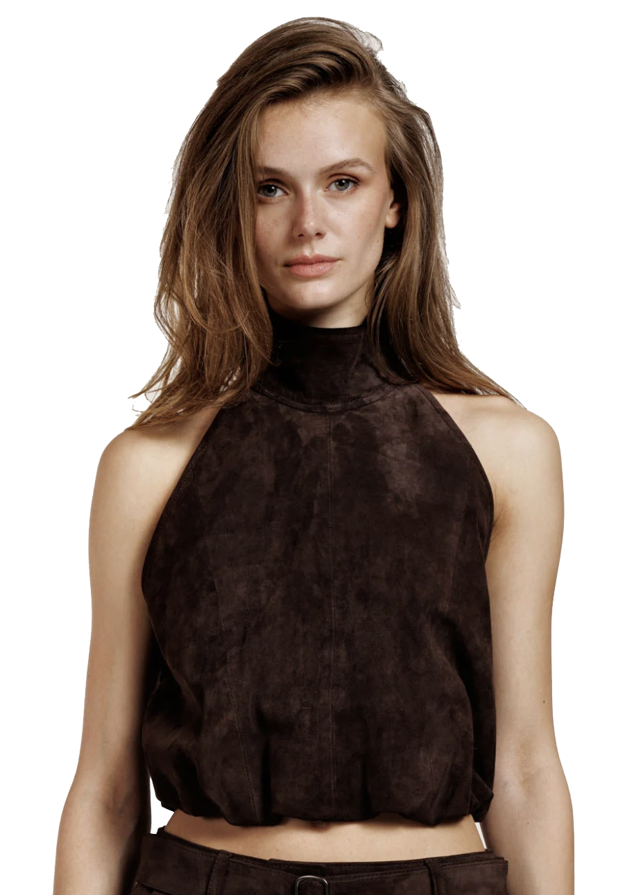 ALTER EGO NAOMI SUEDE HALTER TOP BROWN