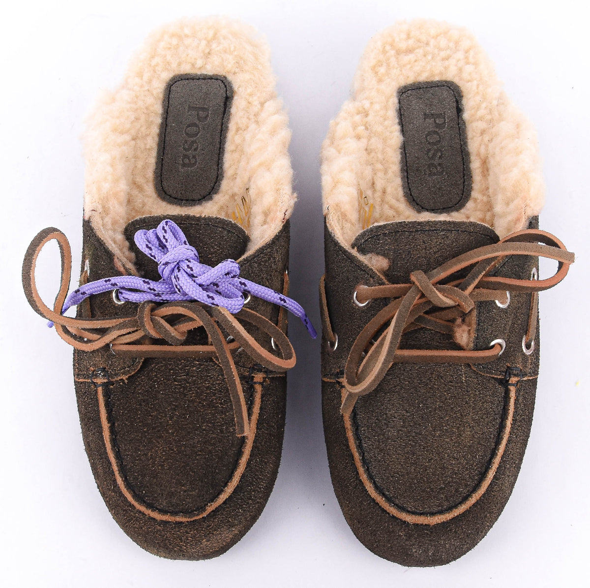 POSA BOAT MULE FUR BRUSHED SUEDE DAYTONA GREY