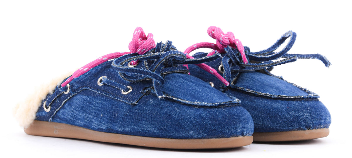 POSA BOAT MULE FUR DENIM DARK BLUE