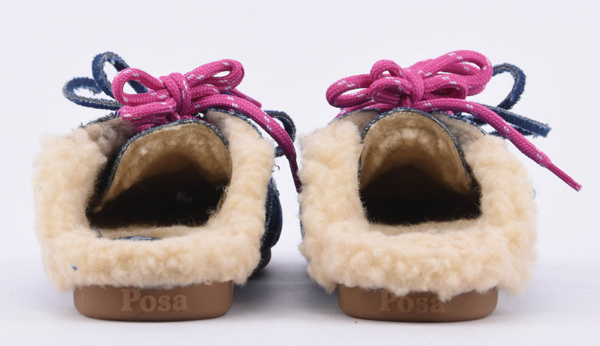 POSA BOAT MULE FUR DENIM DARK BLUE